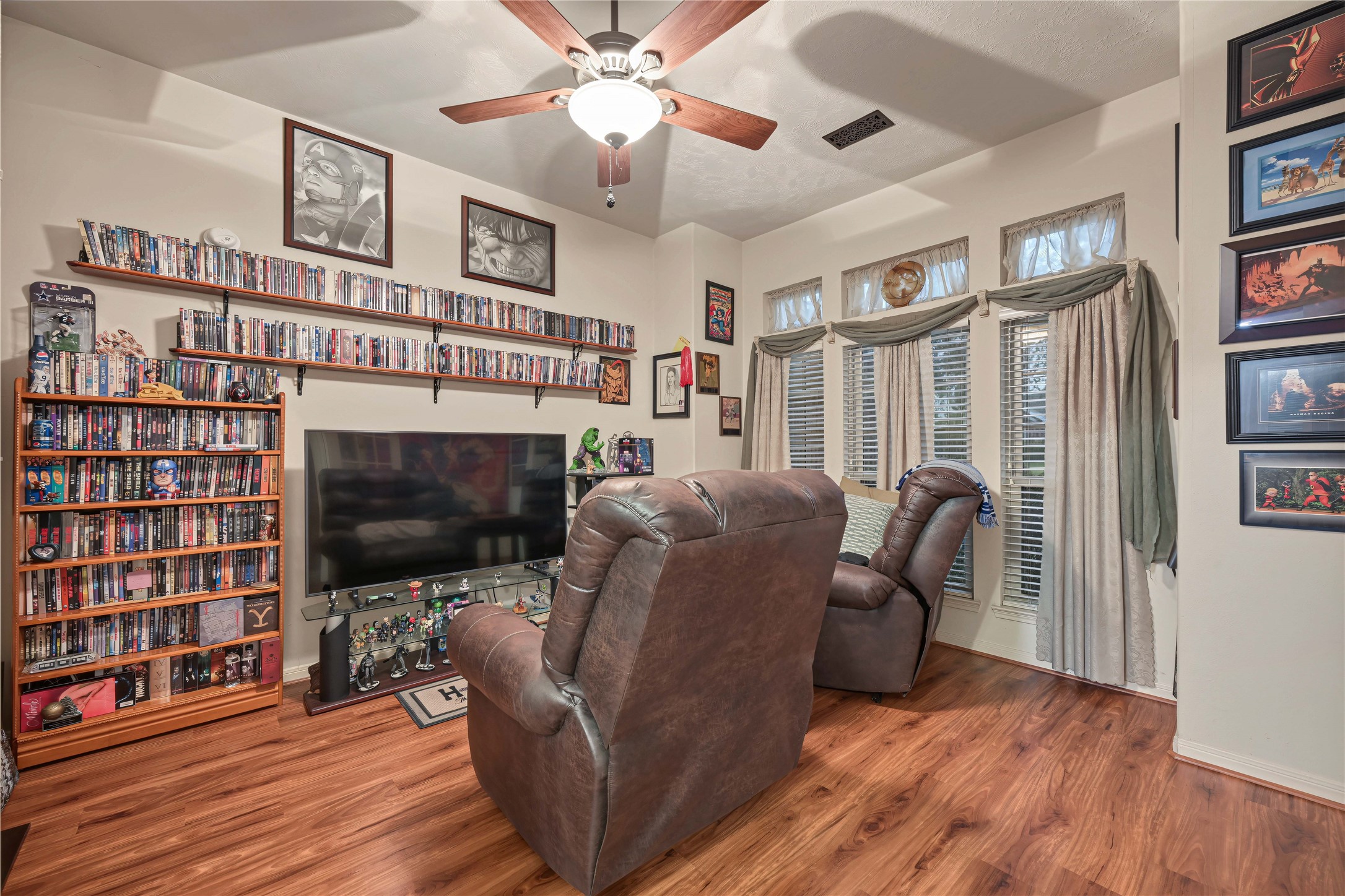 Room off the entry used as media room