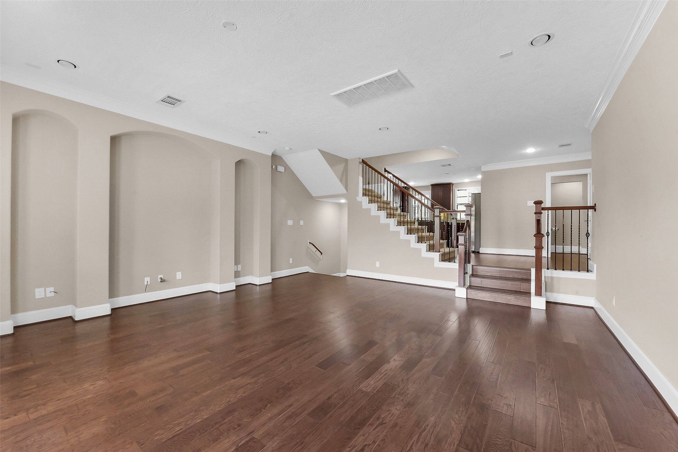 The living area also has alcoves to add a nice design element but also to house TV's and entertainment components.