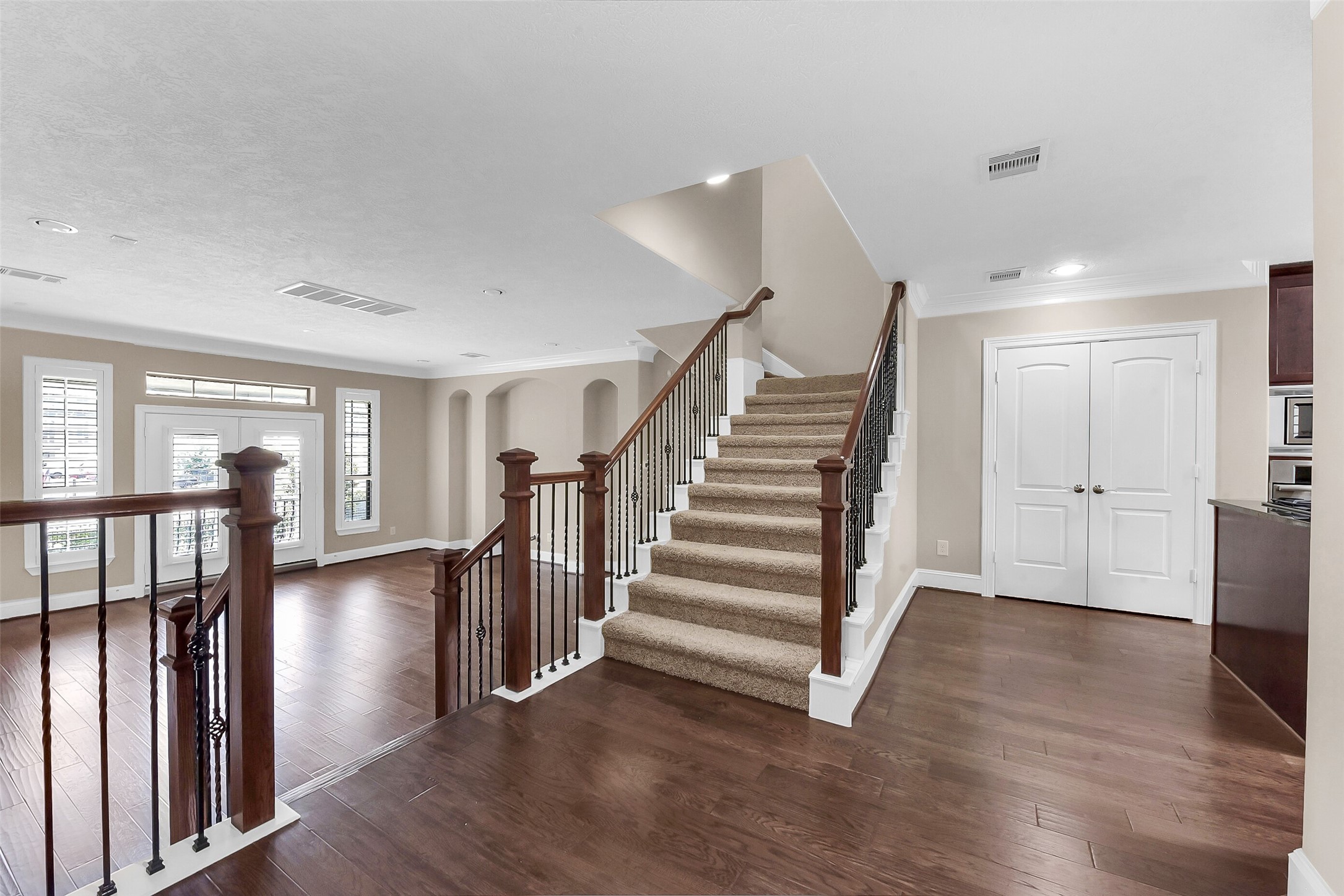 There is ample space for tables and chairs in this area.  Venturing up to the third floor to the Primary and Secondary bedrooms.