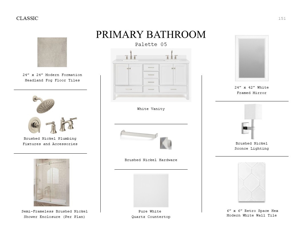 Classic Look Palette 5: Primary Bathroom Selection Sheet (*Artist rendering used for illustration purposes only.)