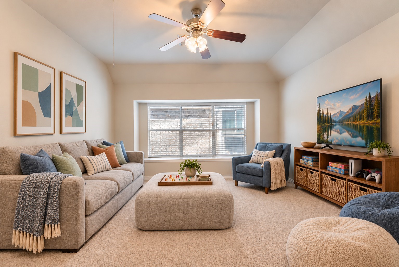 VIRTUALLY STAGED  - The upstairs flex room can be made into a game room, playroom, or a hang out space.  Conveniently located at the top of the stairs.
