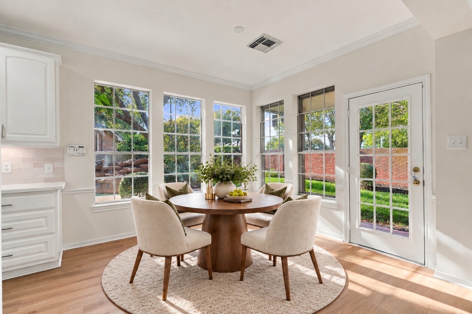 Virtually staged breakfast area.
