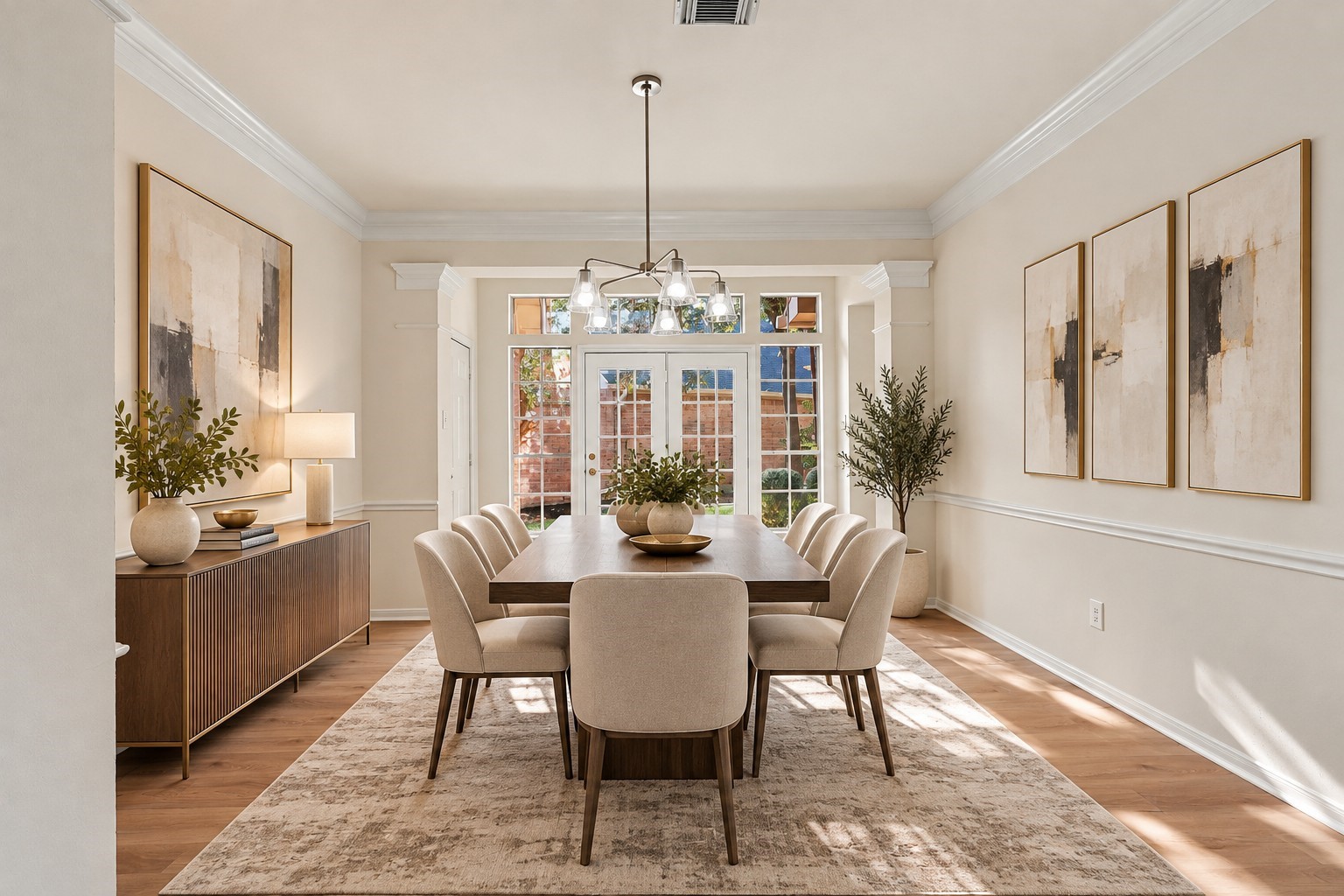 Virtually staged formal dining area.
