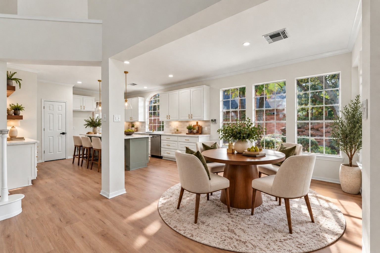 Virtually staged breakfast area.