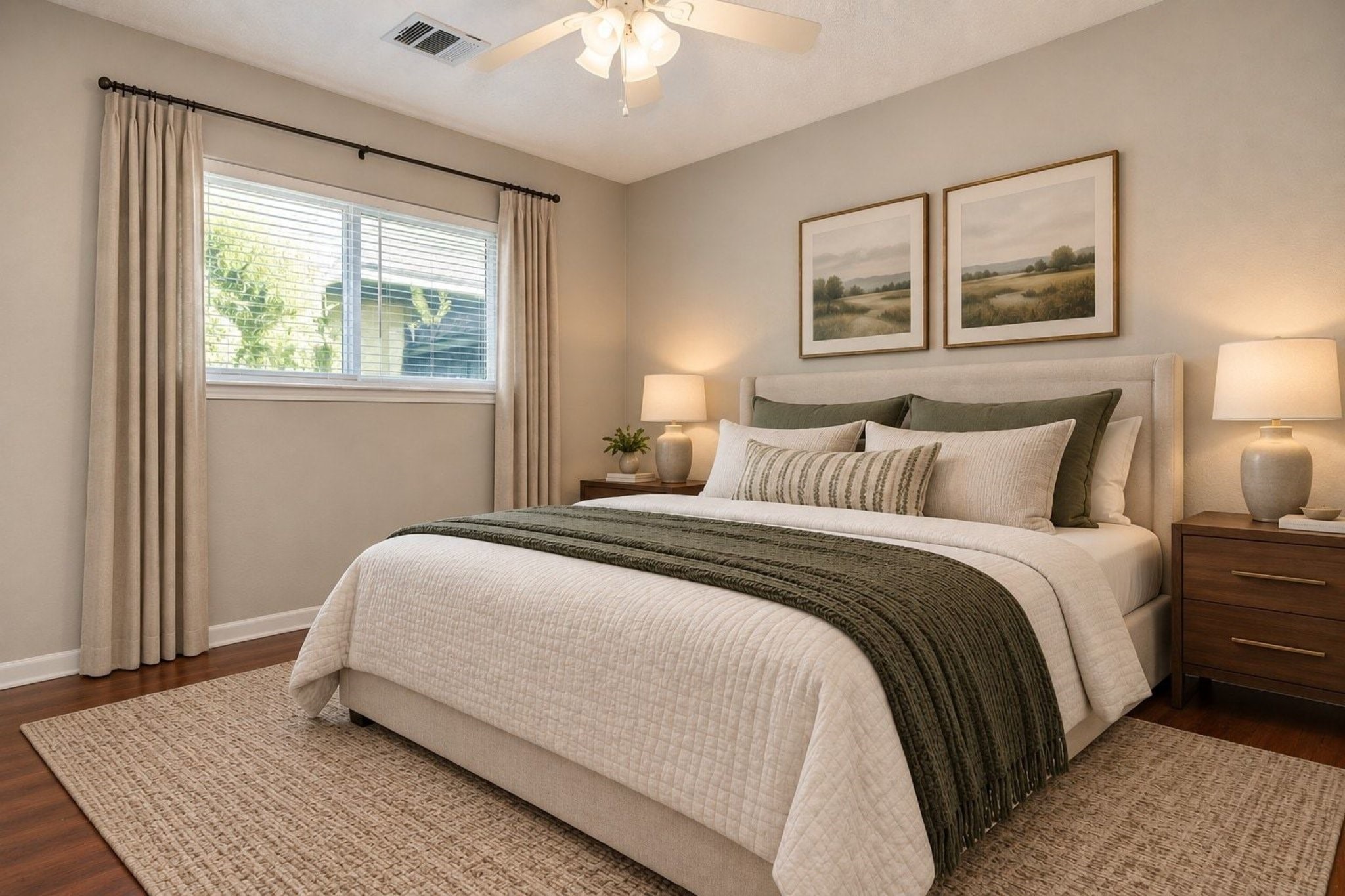 What a warm and cozy space. This secondary bedroom is an excellent place for rest. Virtually Staged.