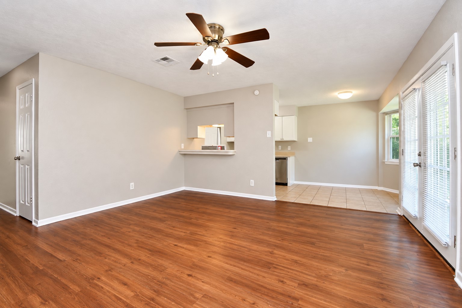 This new laminate wood flooring really stands out and upgrades the home