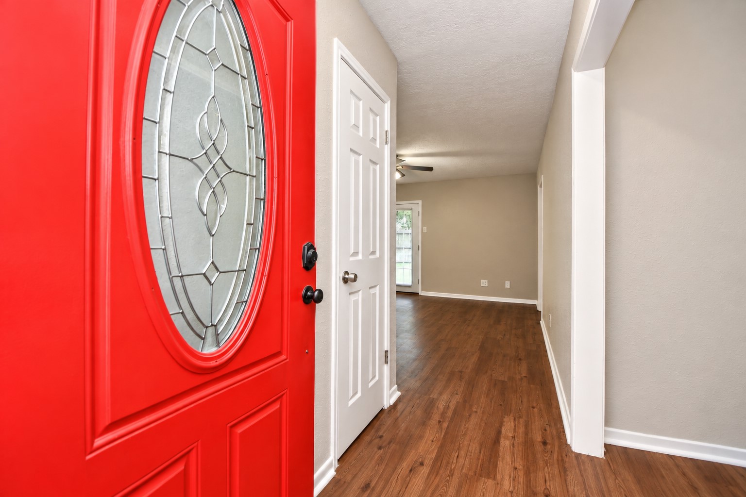 Entry through the front door.