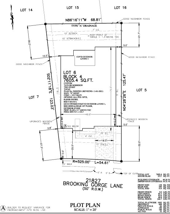 21827 Brooking Gorge Lane Preliminary Plot Plan