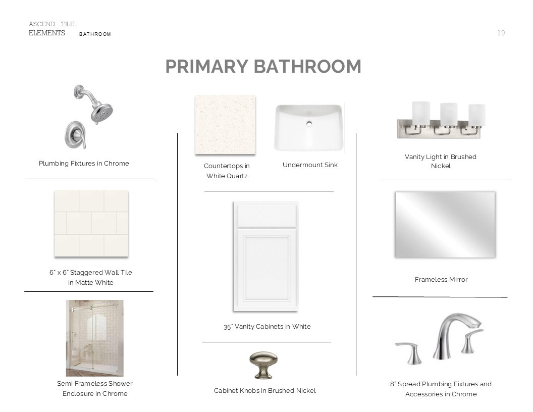 Elements Look Palette 1: Primary Bathroom (*Artist rendering used for illustration purposes only.)