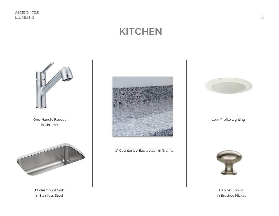 Elements Look Palette 1: Kitchen Selection Sheet (*Artist rendering used for illustration purposes only.)