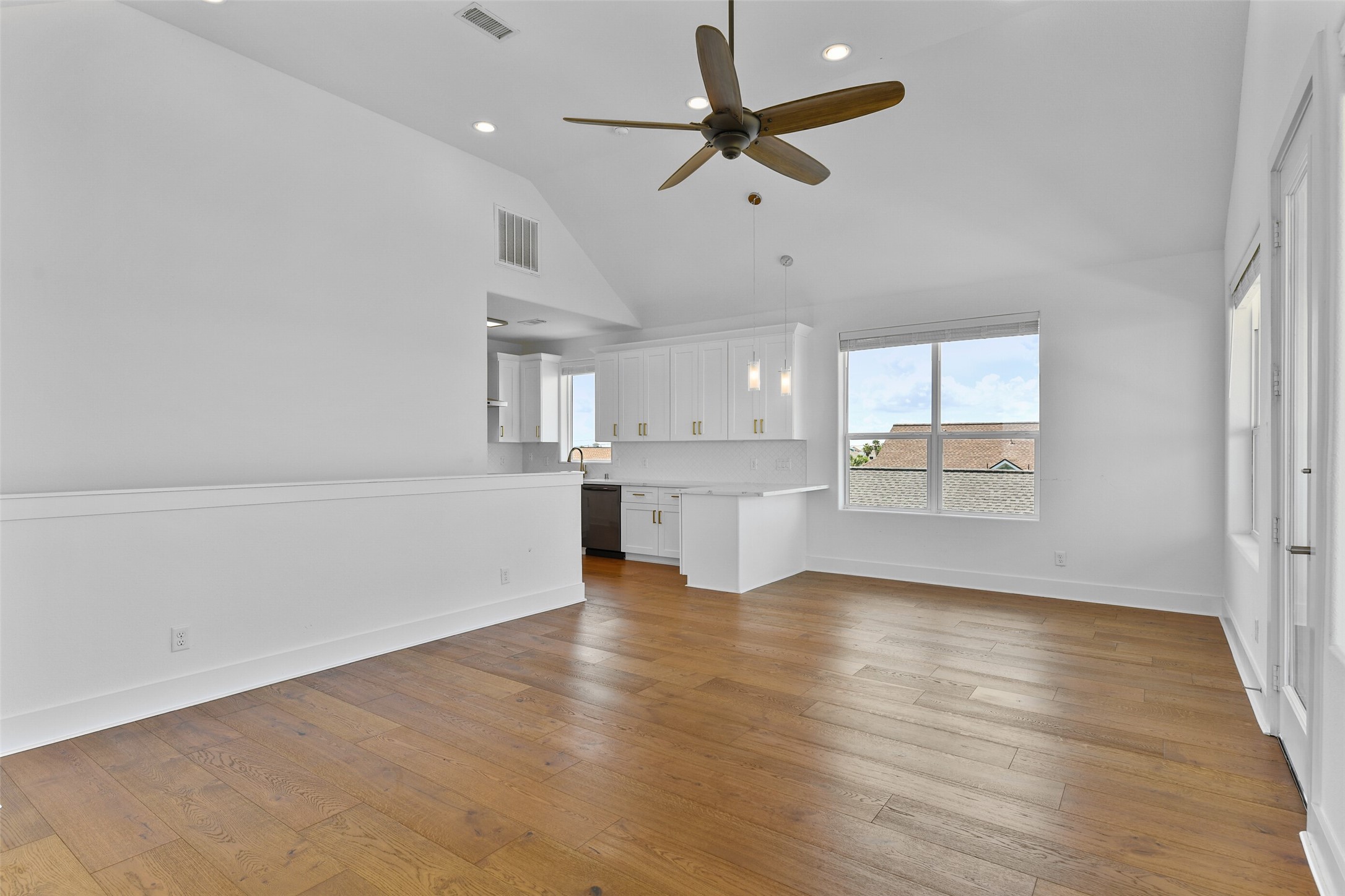 Looking from the living area to the dining space.
