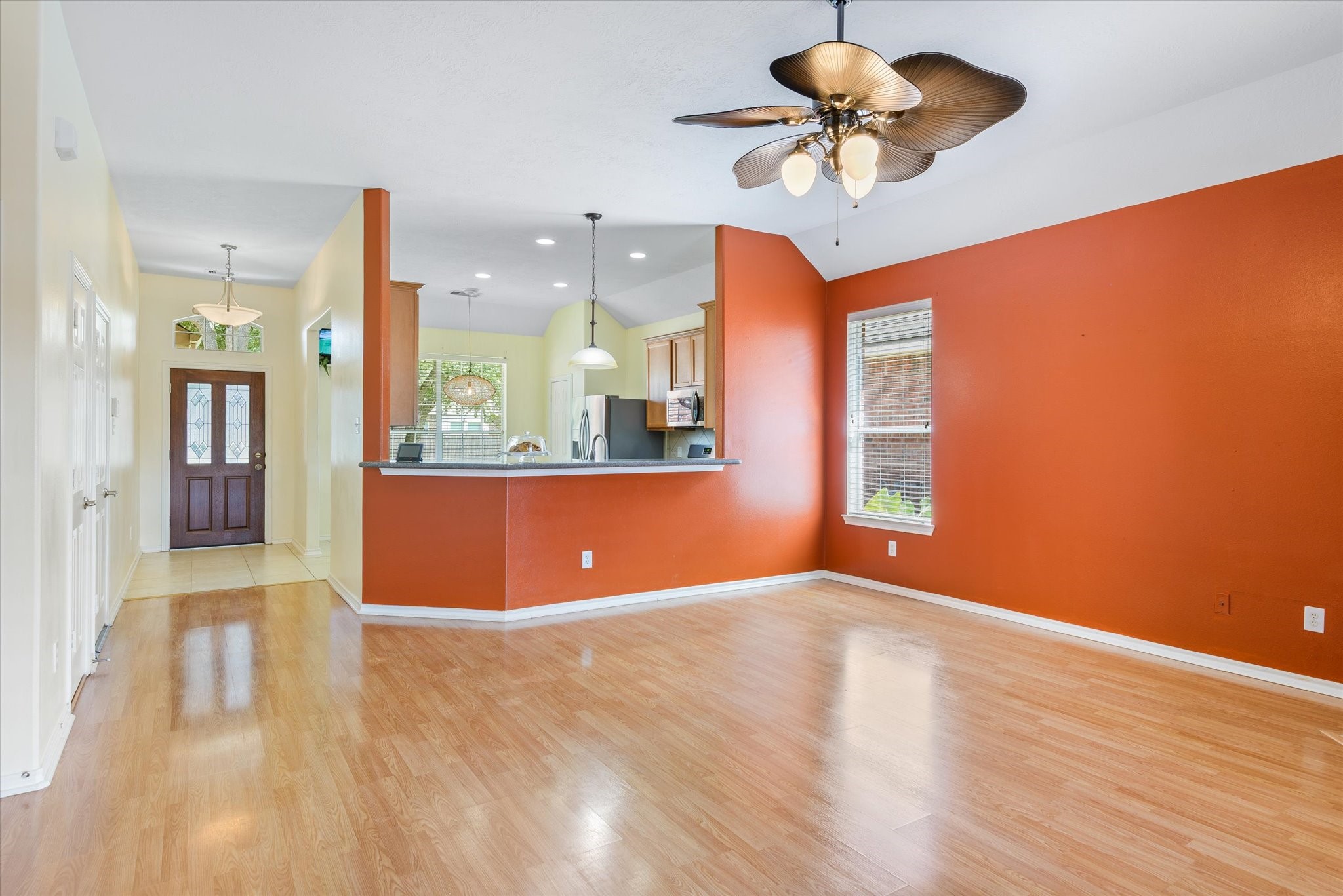 Living room looking into kitchen