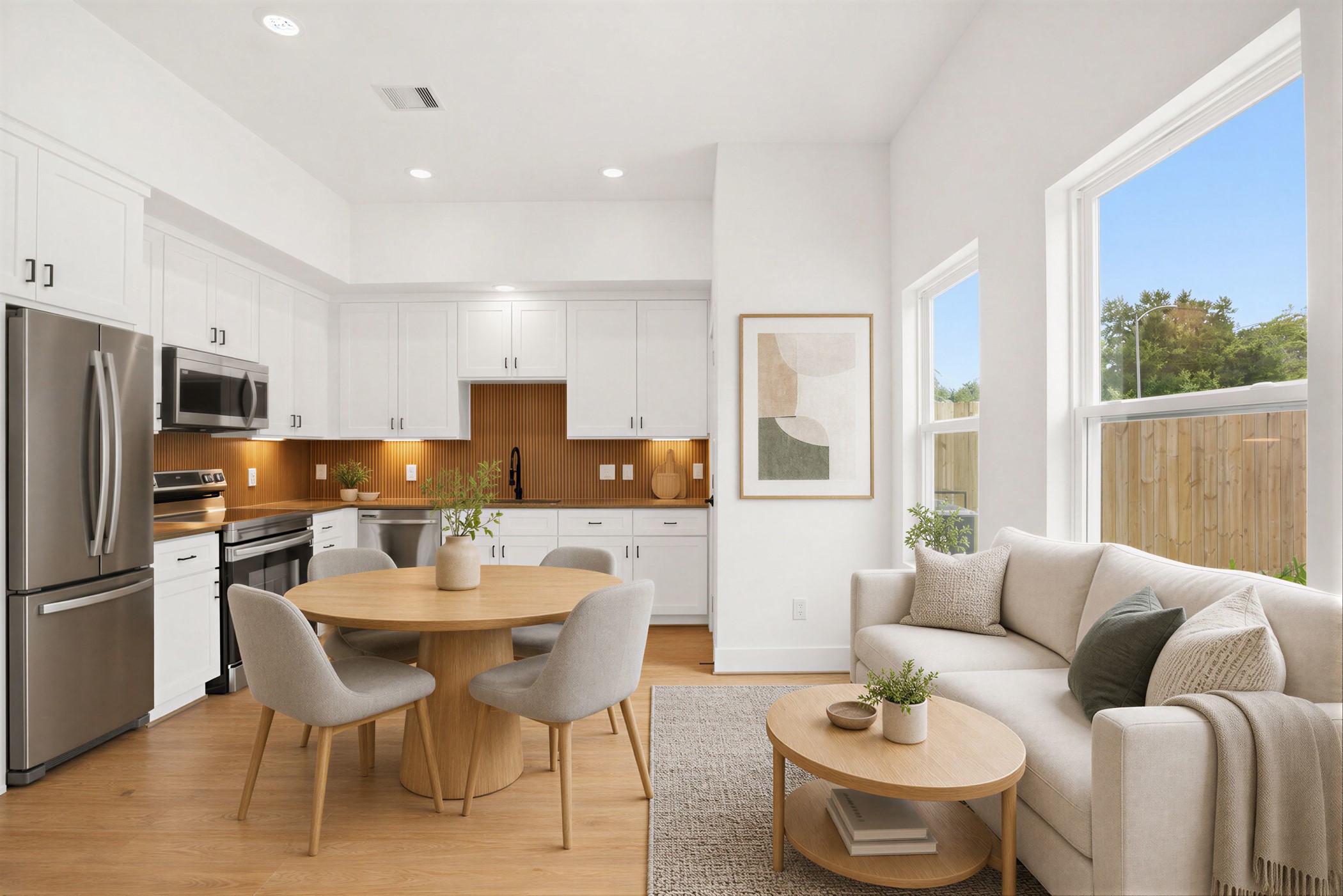 This image is Virtually Stages to provide viewer a suggestion of how the room could look decorated.