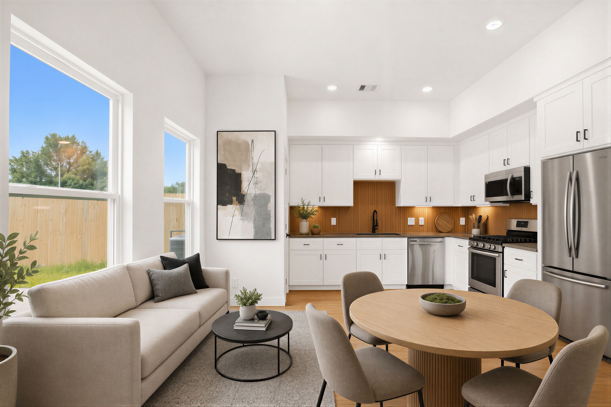 This image is Virtually Stages to provide viewer a suggestion of how the room could look decorated.