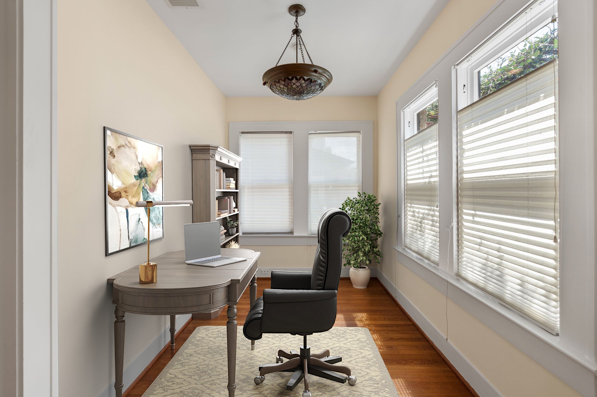 Bonus room on the first floor could function as an office, exercise space or kids play area. Virtually staged Bonus room on the first floor could function as an office, exercise space or kids play area. Virtually staged