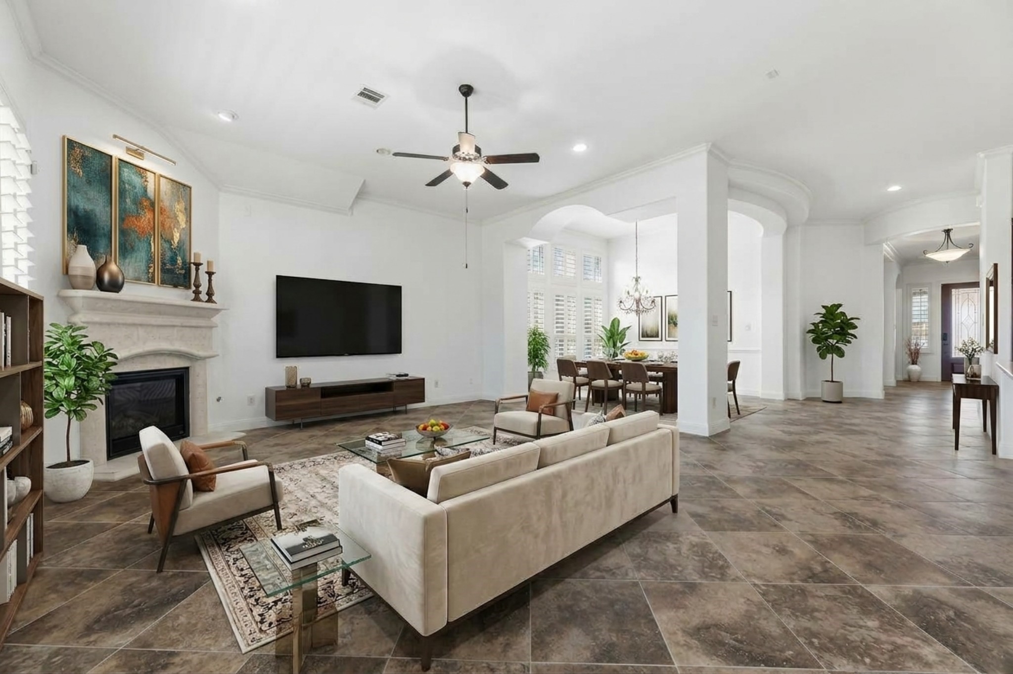 Living room and formal dining room are virtually staged.