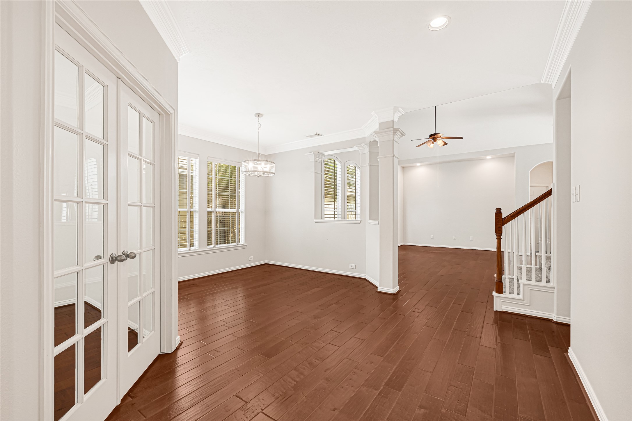 Flowing views of the office, dining, and family room highlight the thoughtful layout.