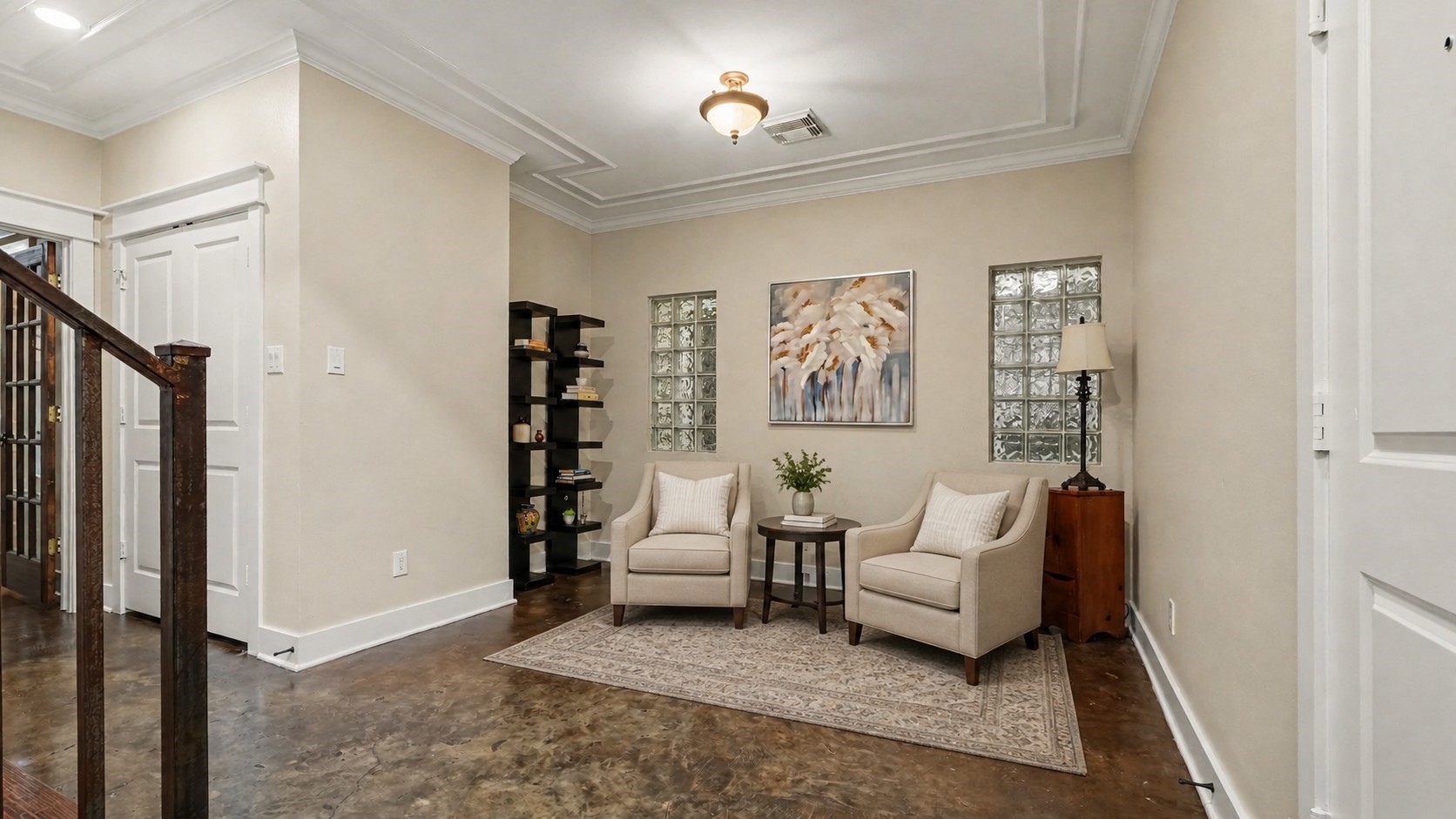 Virtually staged FLEX SPACE as a sitting room