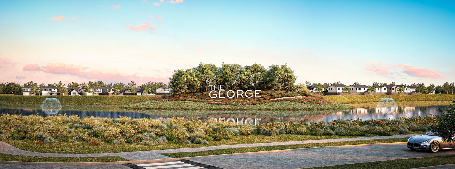 Beautifully landscaped entrance to The George, offering a warm welcome home.