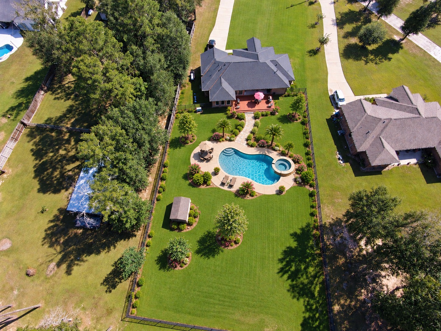 Virtually edited to include a Pool and landscaping