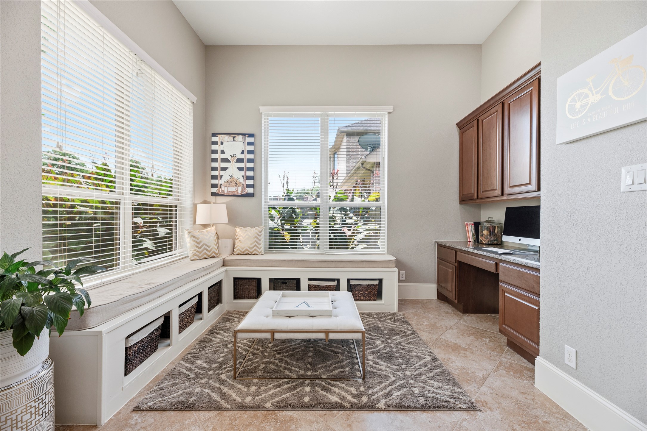 Energizing sun room with a built in home command center.