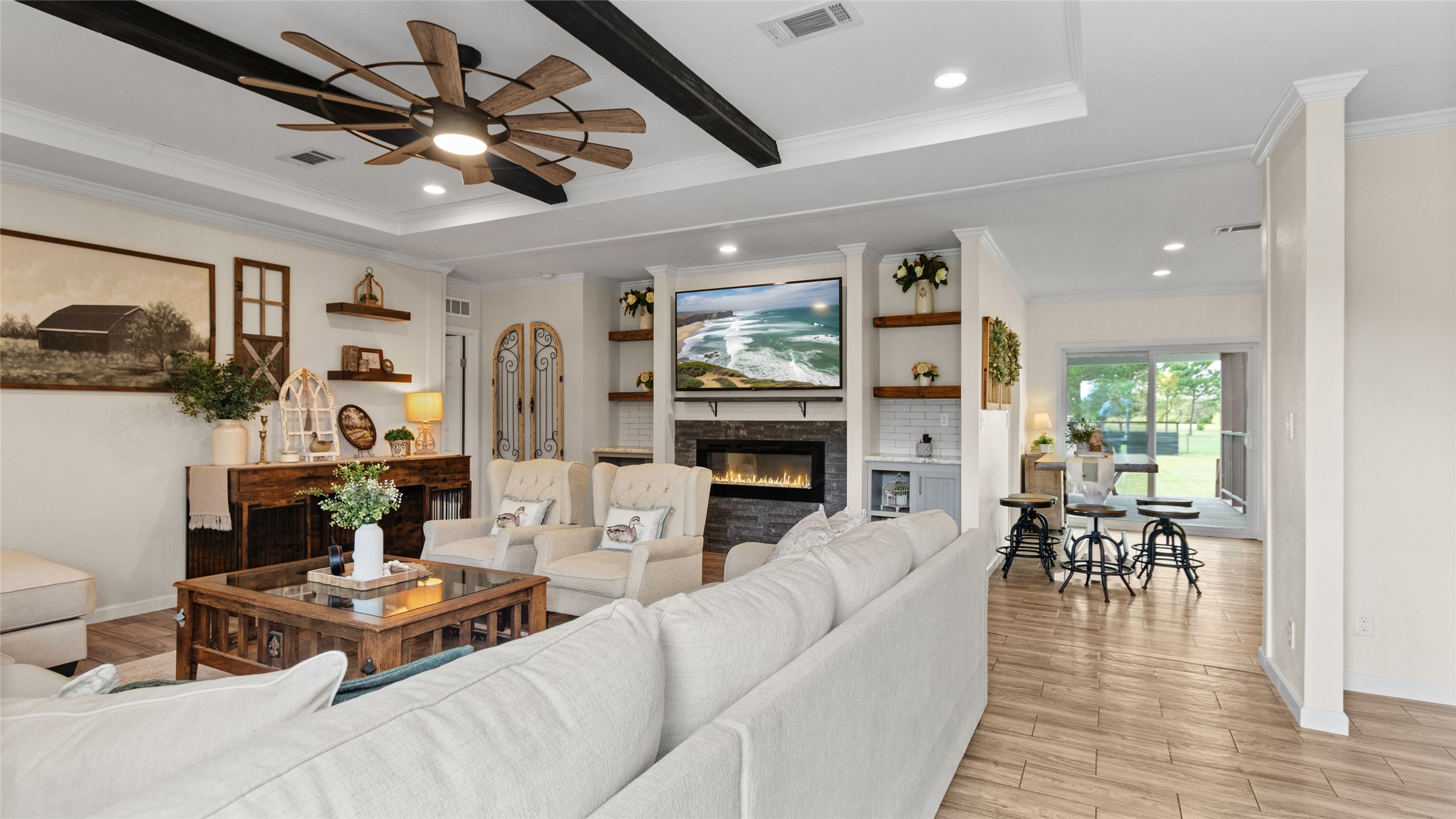 Livingroom with electric fireplace