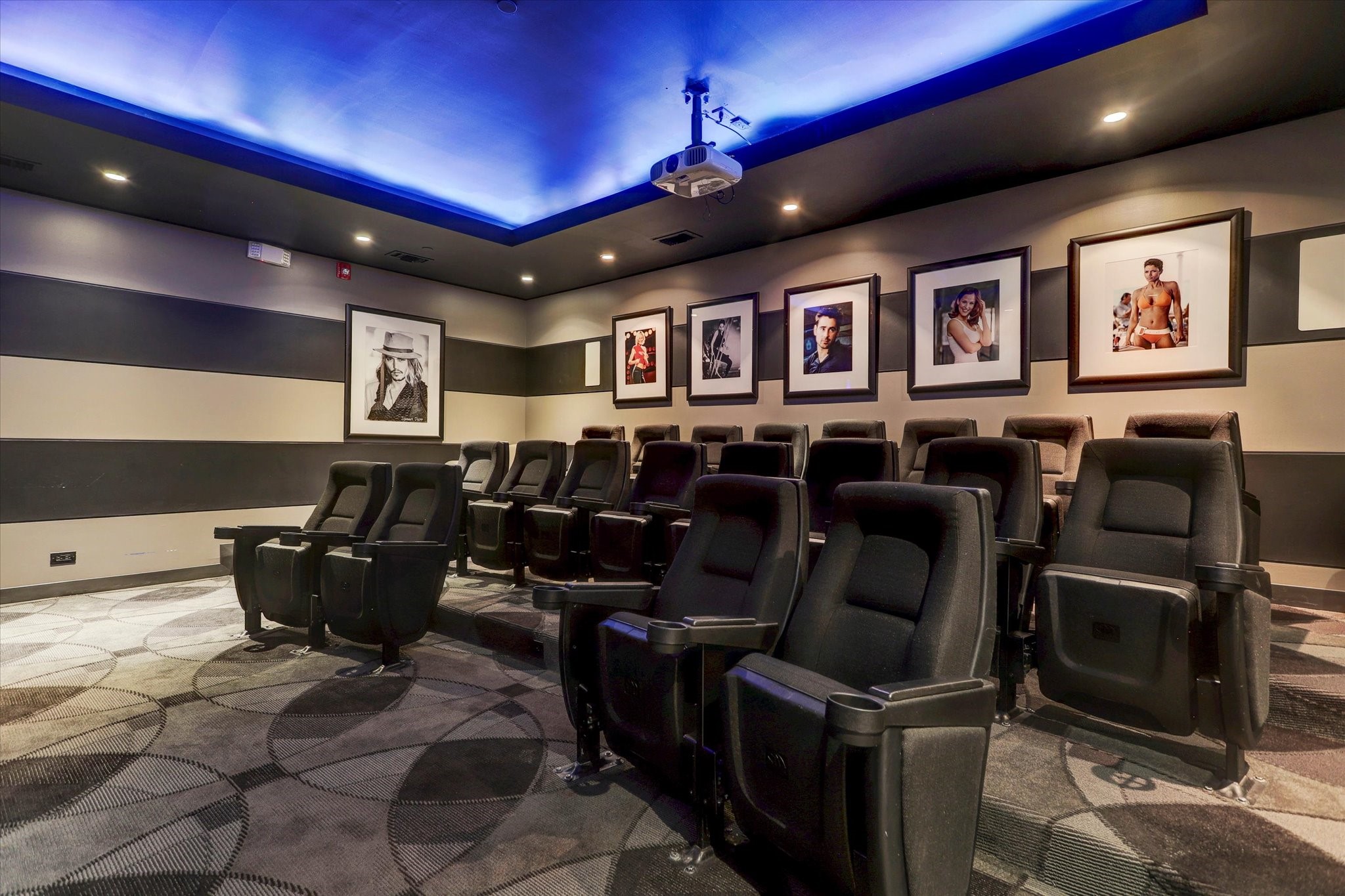 Experience this luxurious private theater, featuring plush seating, ambient lighting, and the capability of streaming your movie, shows or sports.  Also booked through the office and private for your event.