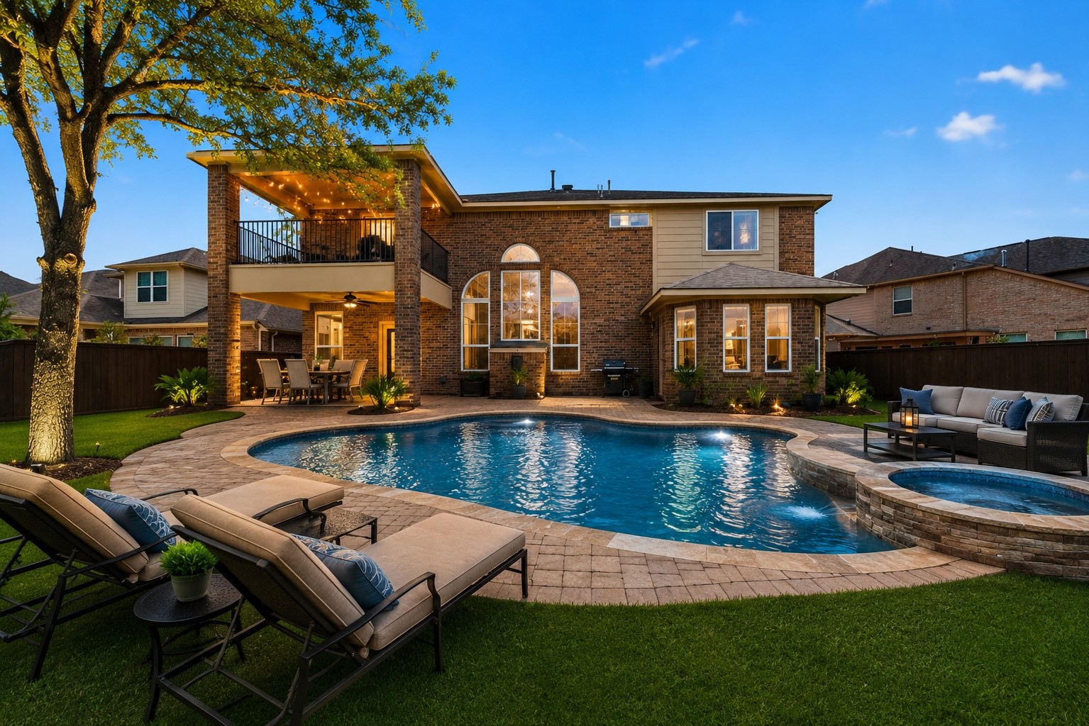 This photo is virtually staged, There is no pool-  this is a rendering of what a pool would look like