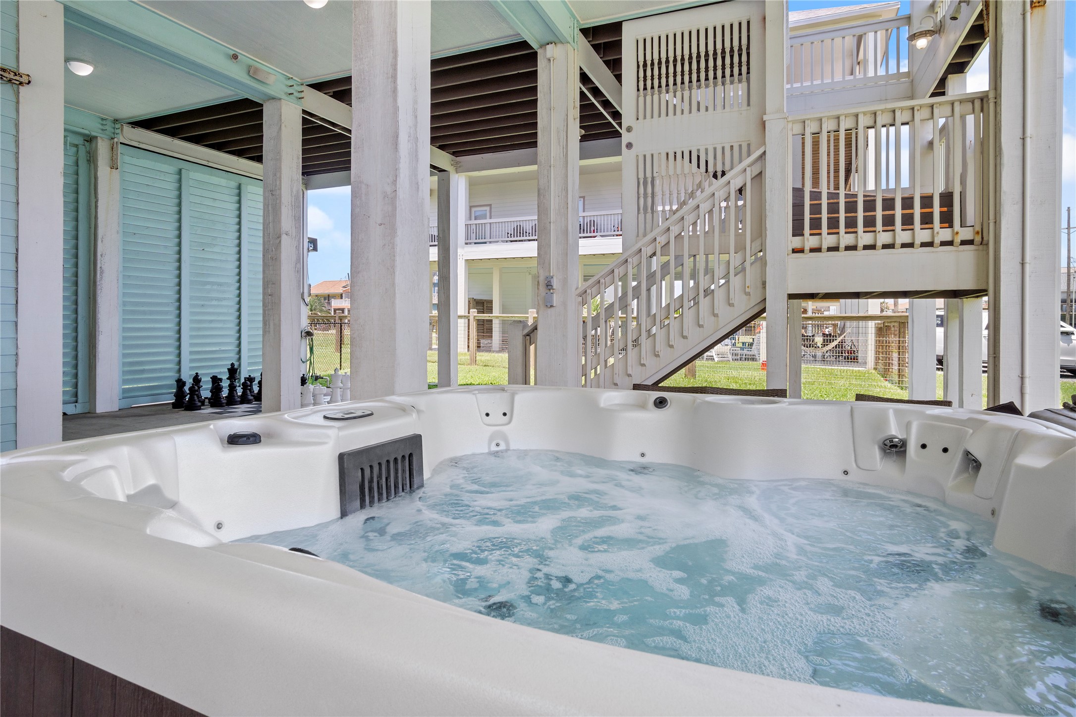 After a day at the beach, your bubbling hot tub is ready for a long, relaxing soak. After a day at the beach, your bubbling hot tub is ready for a long, relaxing soak.