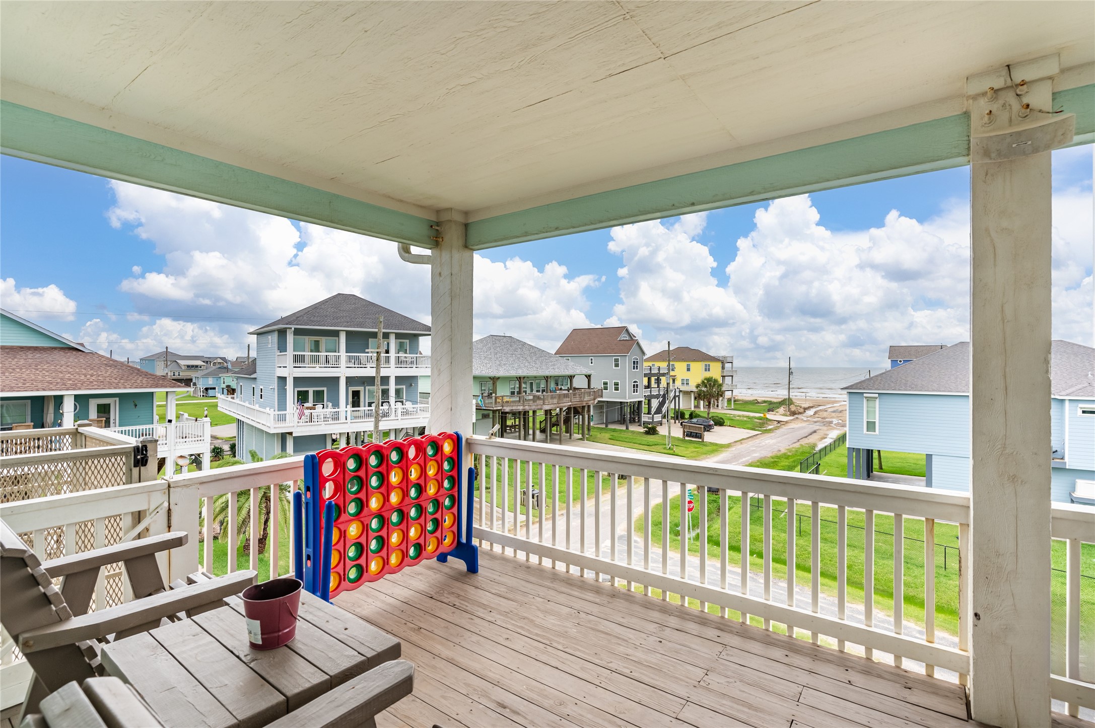 Kick back on the balcony and watch the waves in the distance while the covered setting keeps your outdoor time comfortable and shaded.