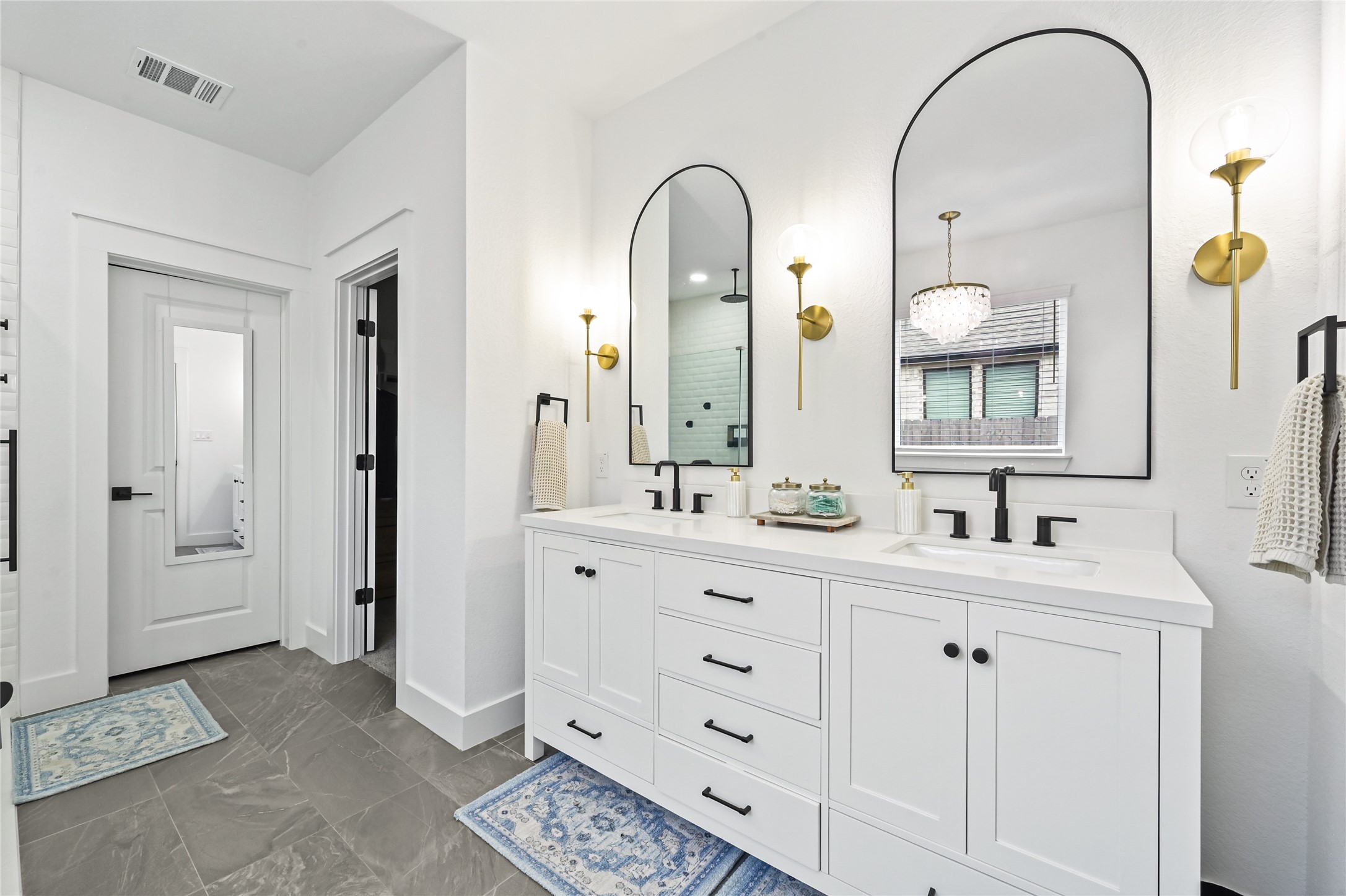 Beautifully designed primary bathroom double vanity