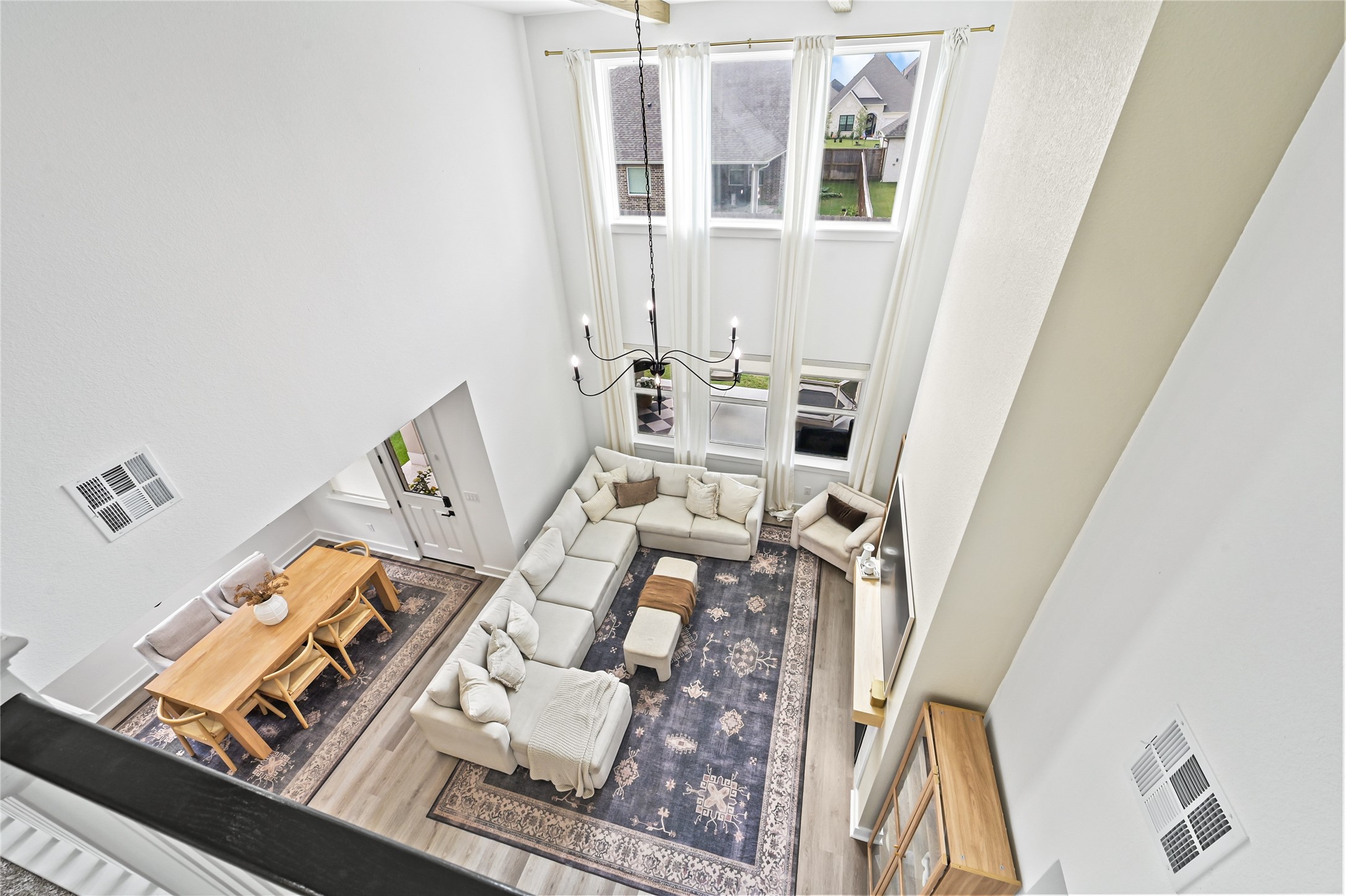 Breathtaking view of the living room from the second-floor overlook