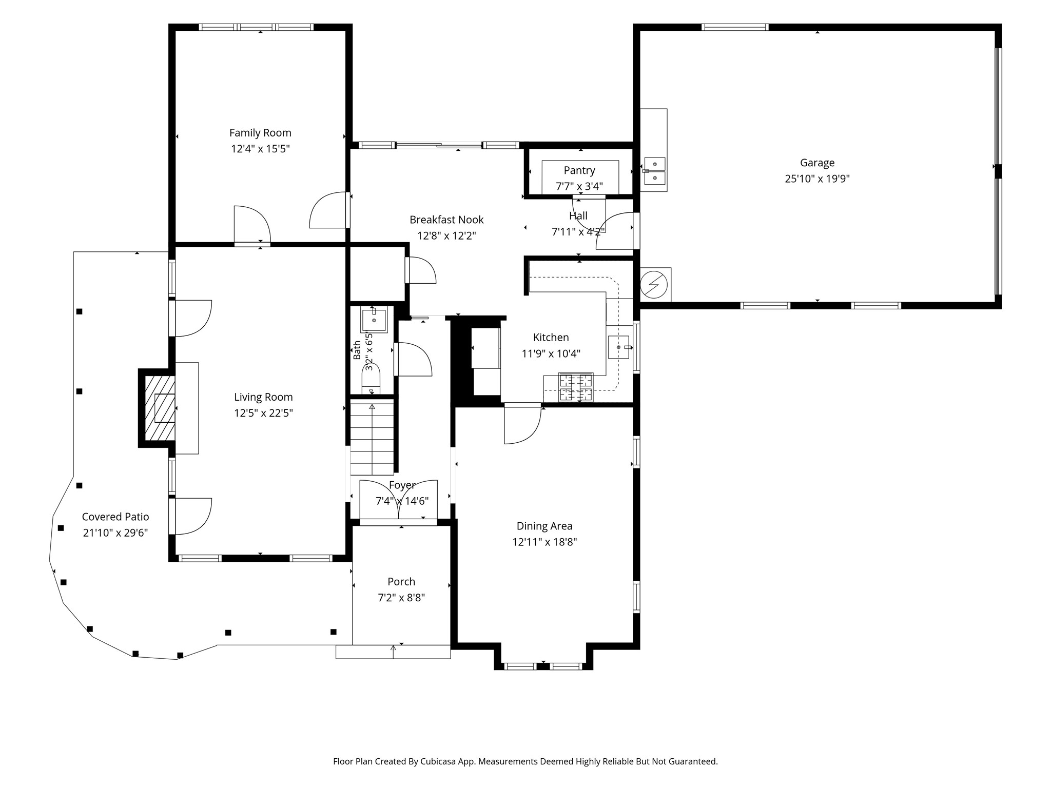 Main-level floor plan featuring a spacious living room with fireplace, separate family room, formal dining area, kitchen with breakfast nook, walk-in pantry, half bath, expansive covered patio, and oversized garage. Room dimensions are approximate.