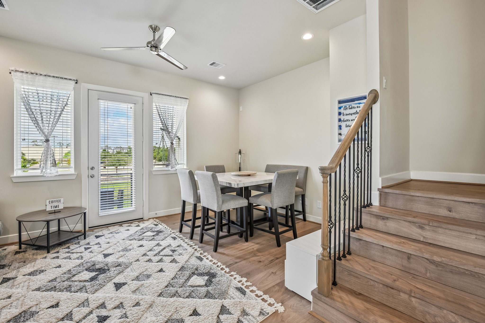 Large dining space with plenty of natural light