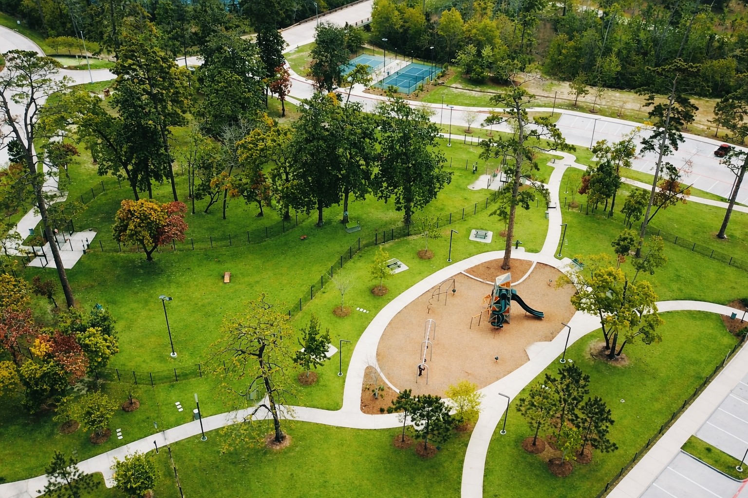 Lush community dog park and playground