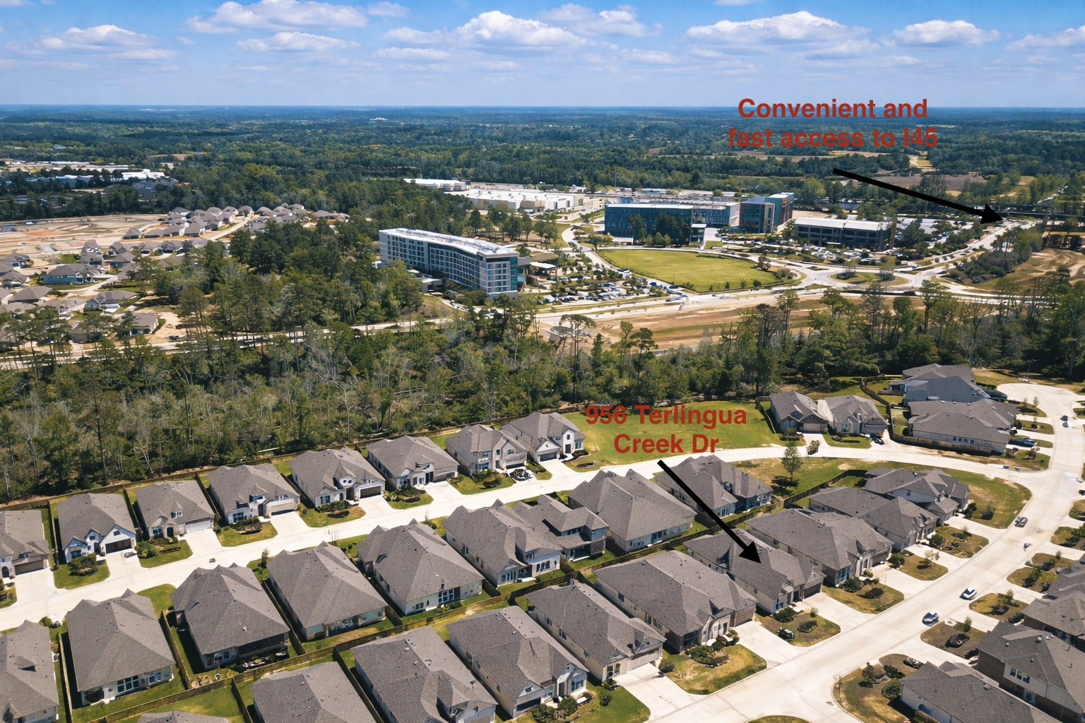 Perfect blend of convenience and tranquility at 956 Terlingua Creek Dr, offering swift access to I-45 for effortless commuting amidst a serene suburban setting.