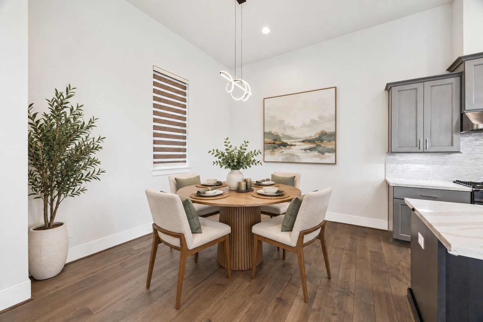 Virtually staged dining area.