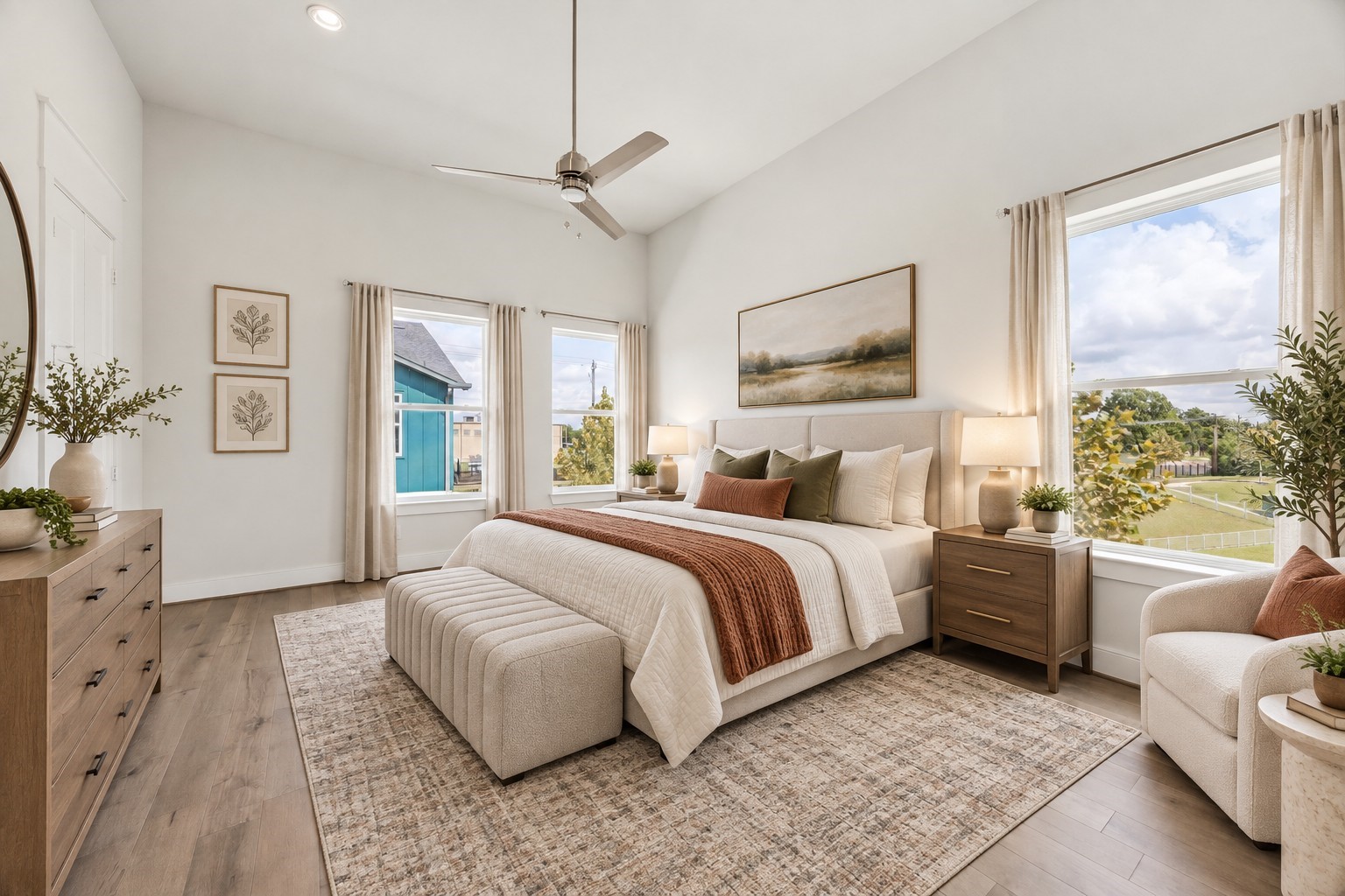 Virtually staged primary bedroom.