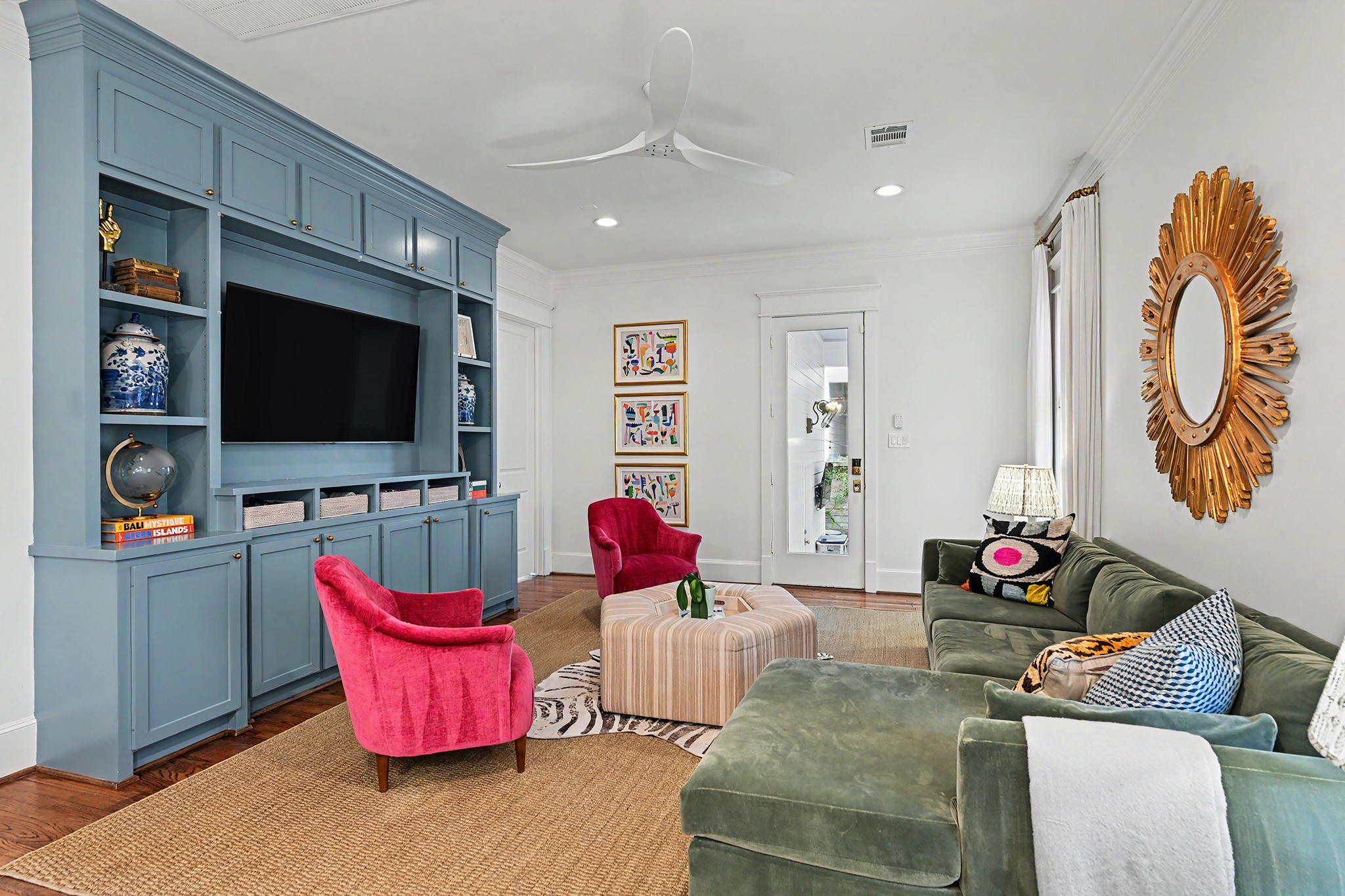 Spacious and relaxing family room is set with custom built-in entertainment center along with being wired for sound. Also throughout the house are light dimming swithes.