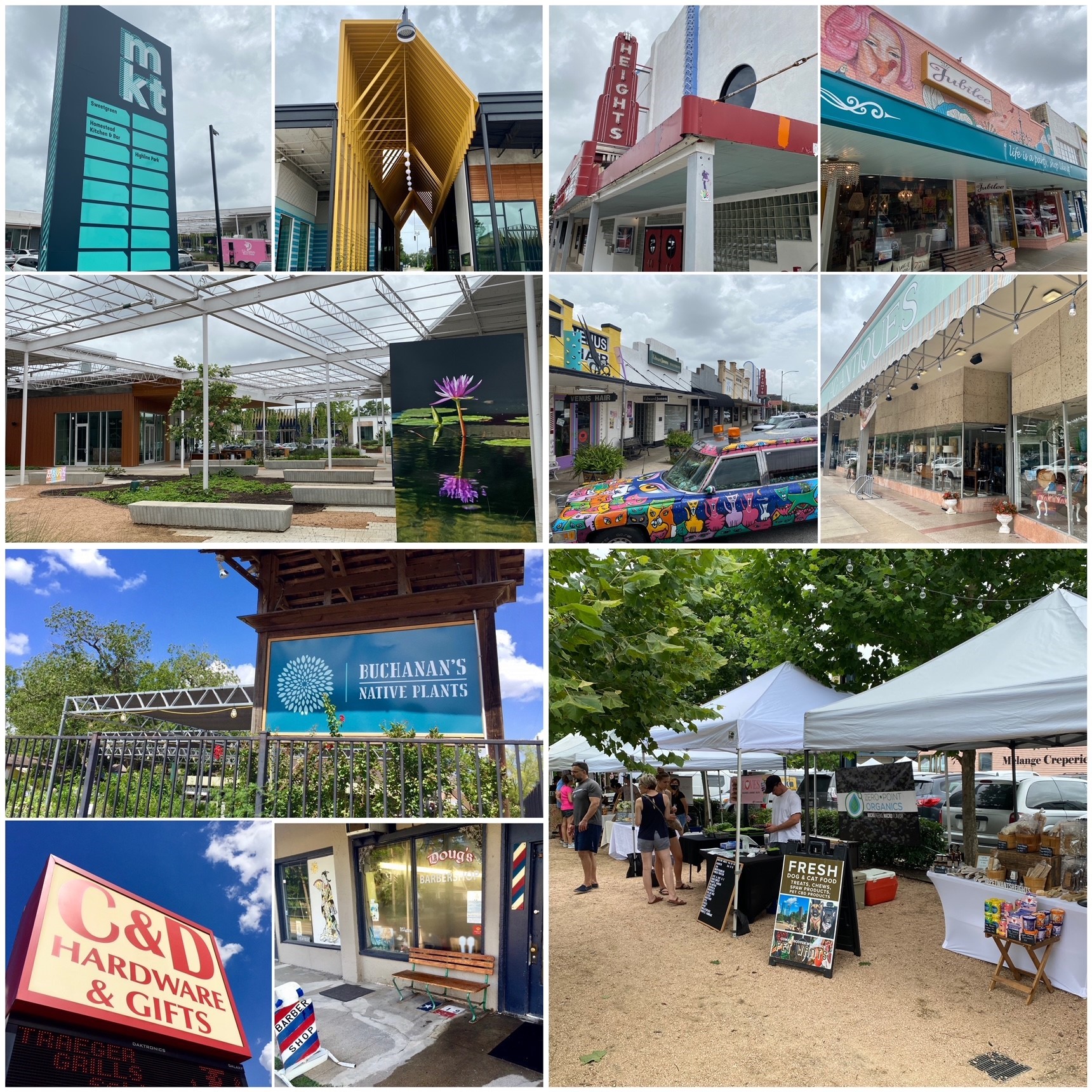 Lots of shopping including the M-K-T Marketplace and Heights Mercantile along with the boutiques on 19th St., plus the many mom & pop stores in the neighborhood.