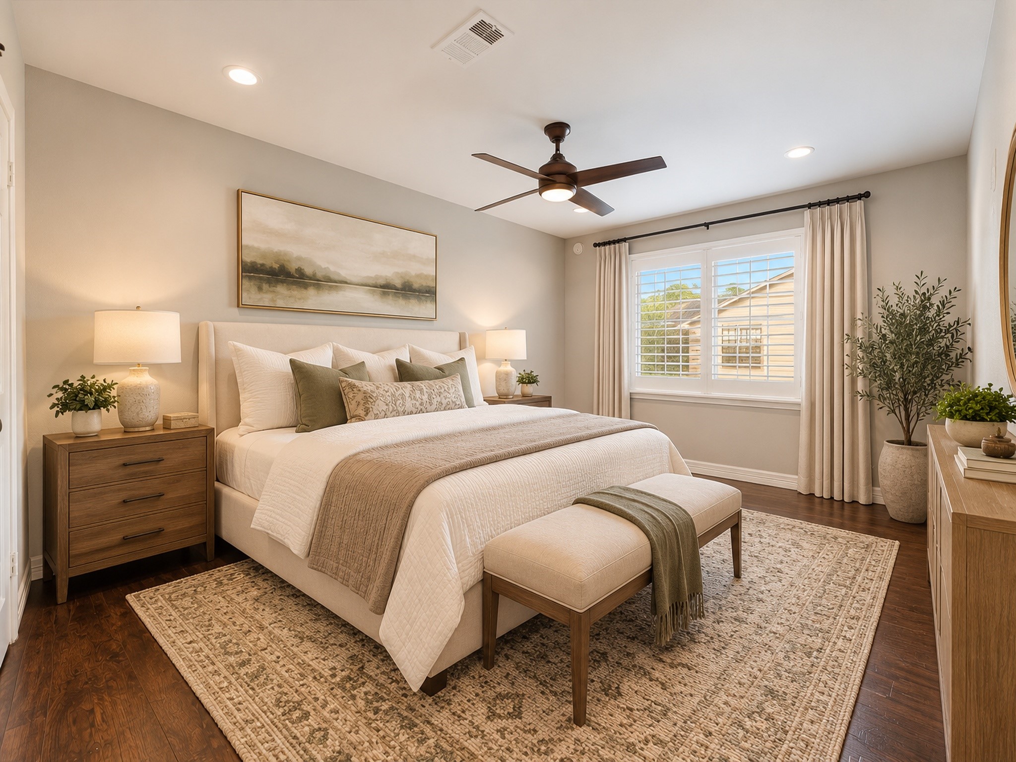 Virtually staged primary bedroom
