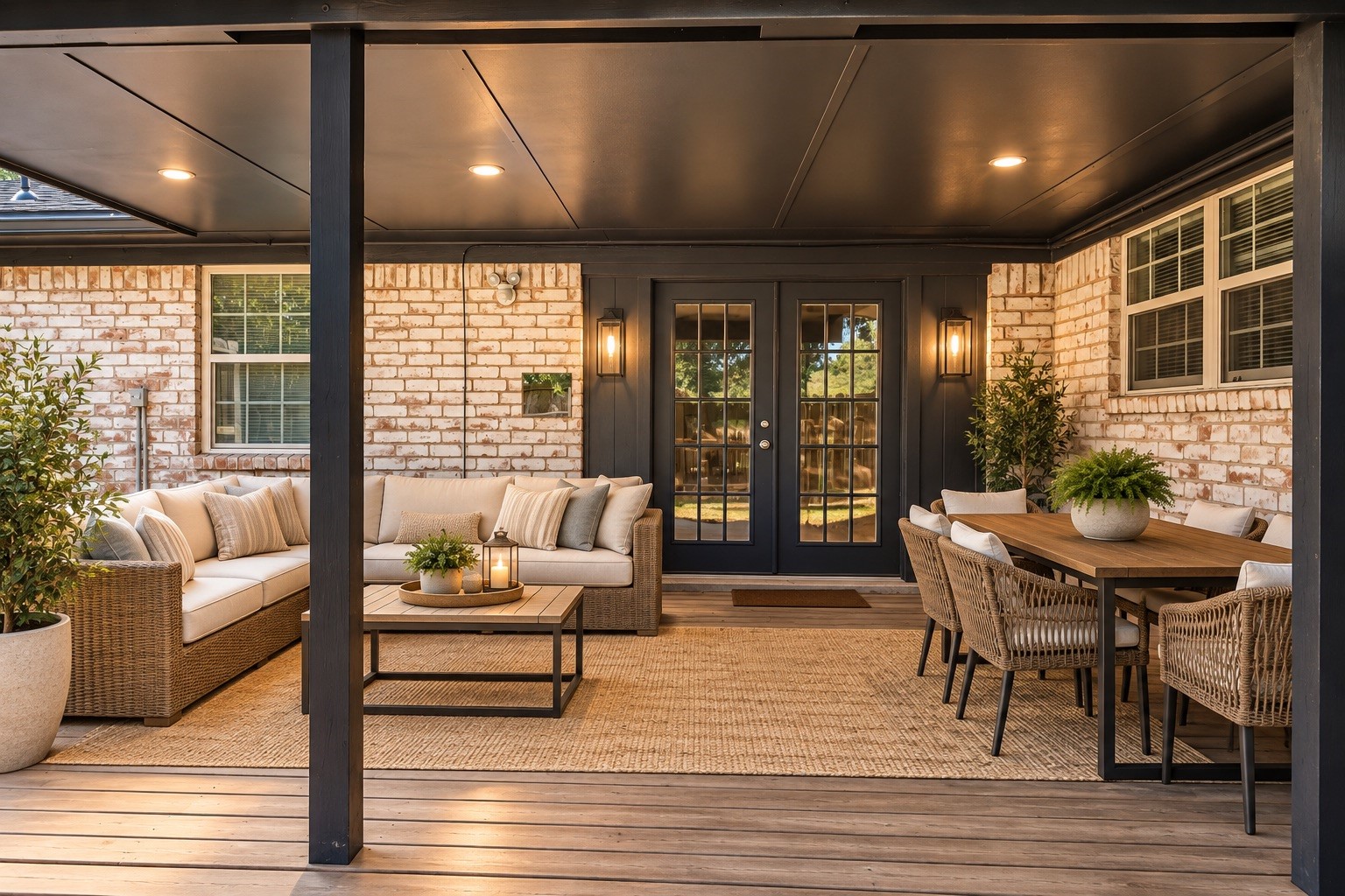 This is a virtually staged photograph of the back deck to give an idea of space