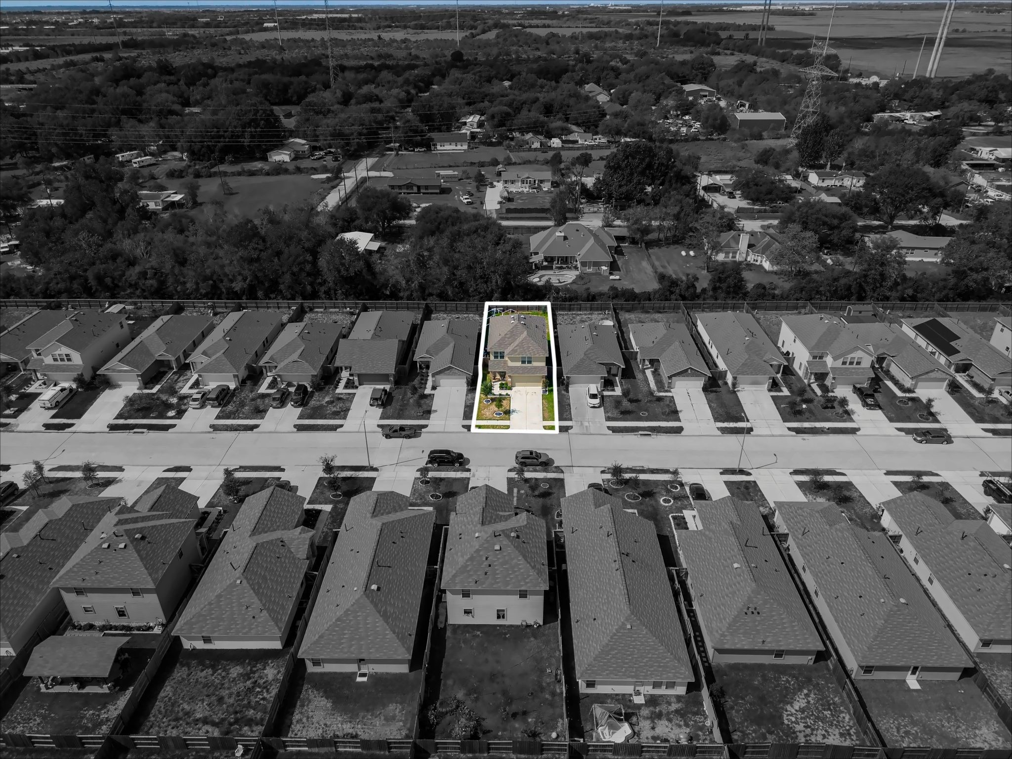 Aerial view with the home outlined