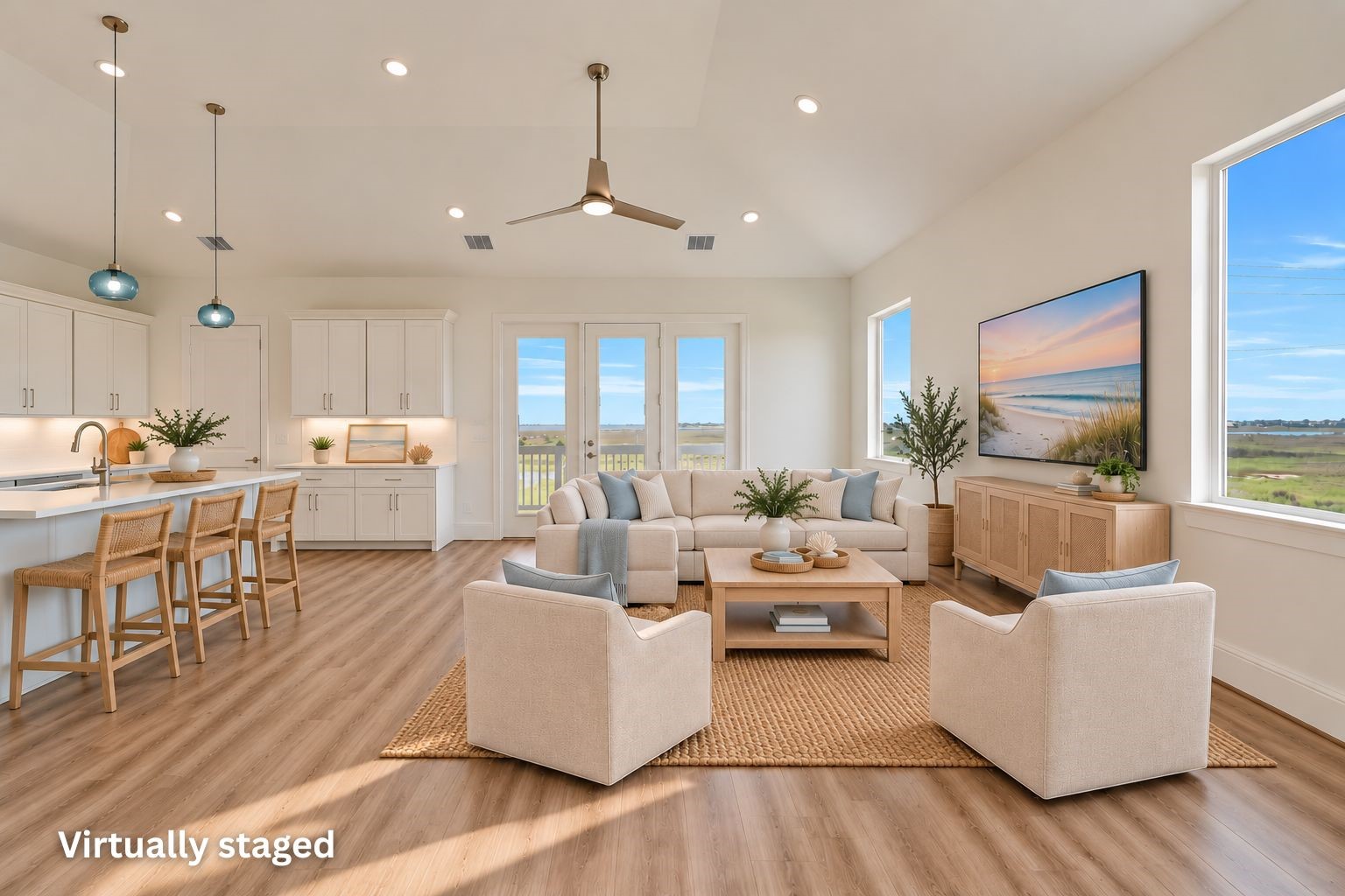 Virtually staged photo of the living room!
