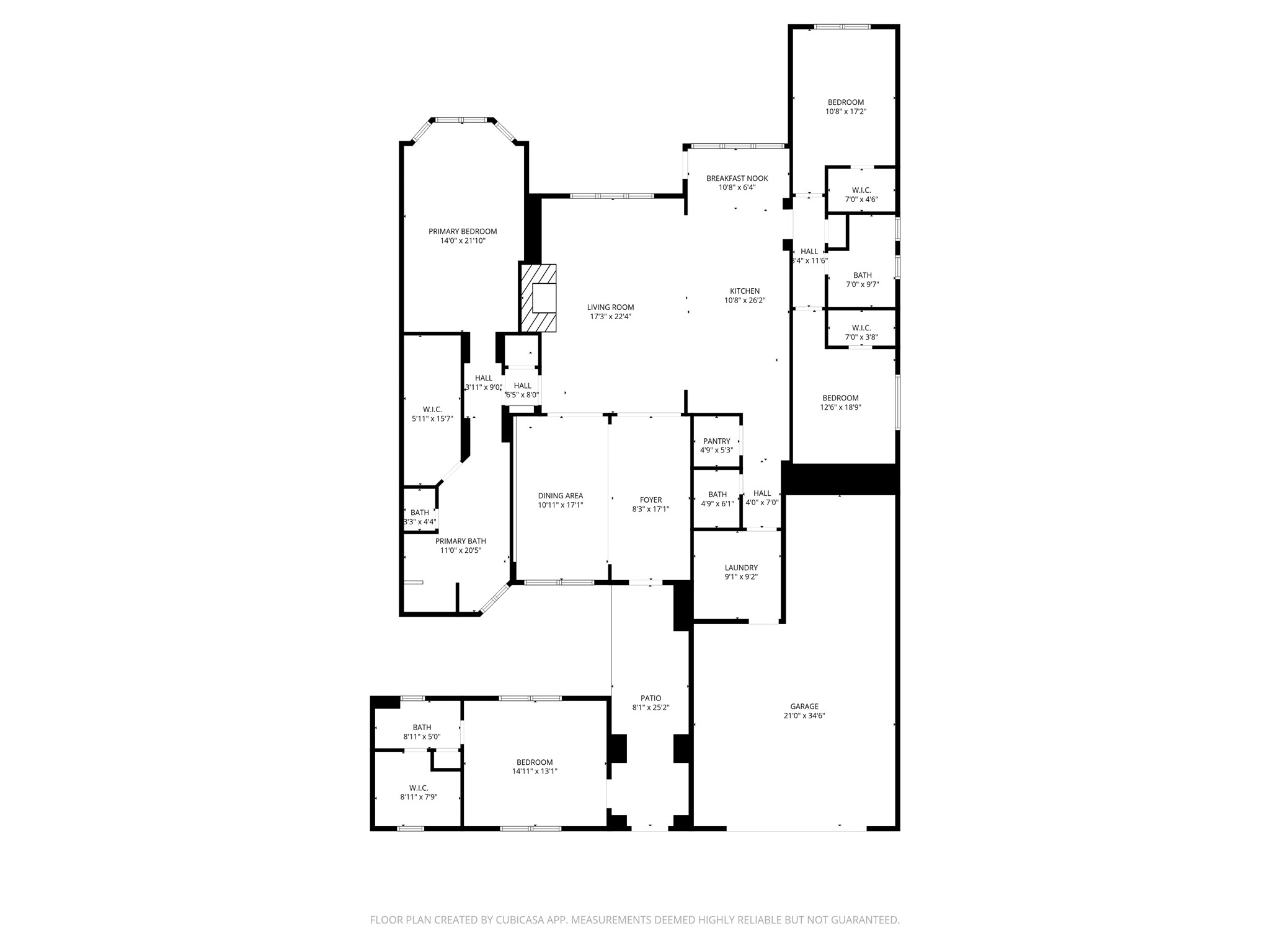 Spacious floor plan featuring a large primary bedroom with en-suite, open living and dining areas, a functional kitchen with breakfast nook, and additional bedrooms for versatile living. Includes a convenient laundry room and a sizable garage.