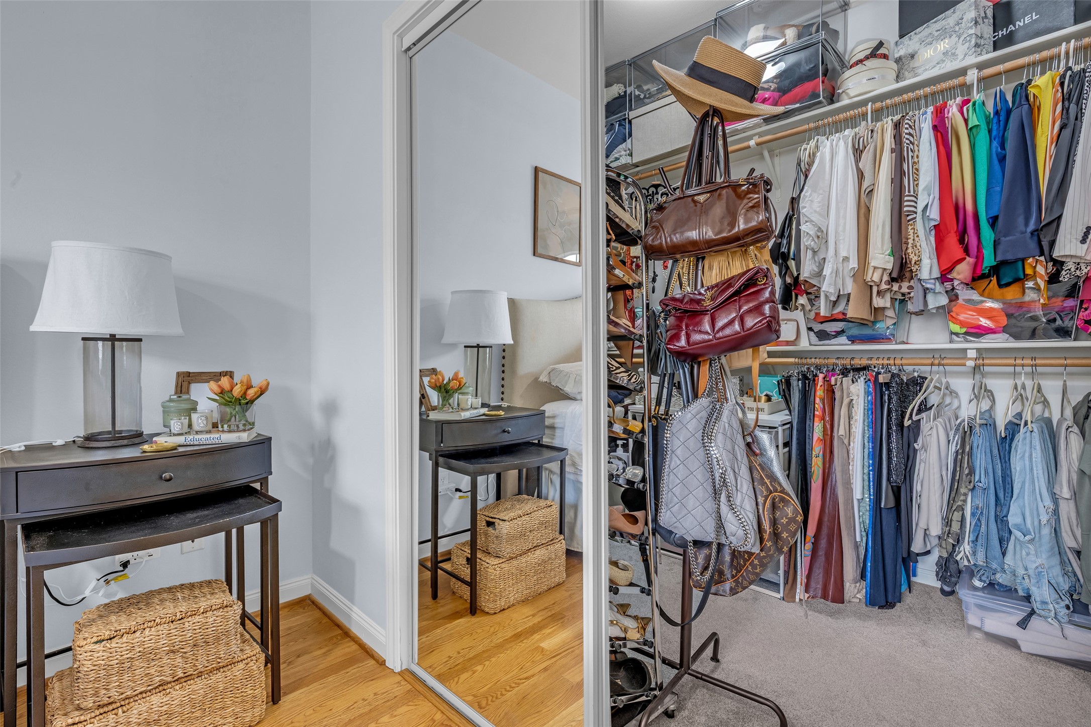 The closet in the primary bedroom.