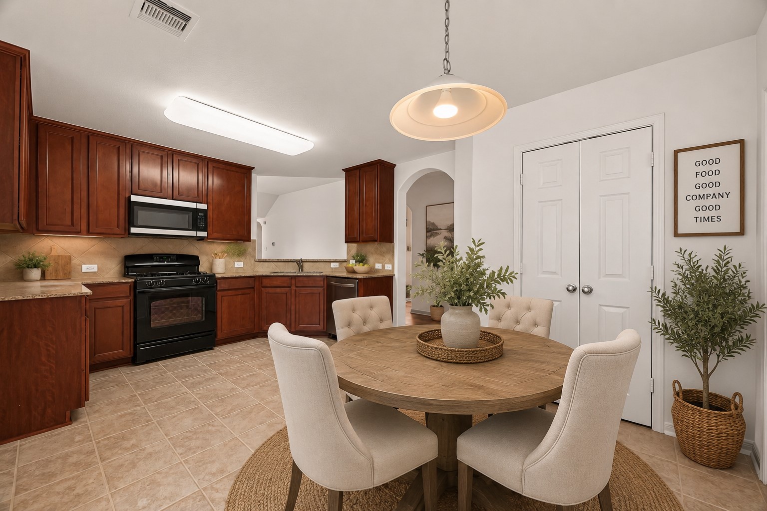 Large kitchen with breakfast room - digitally staged