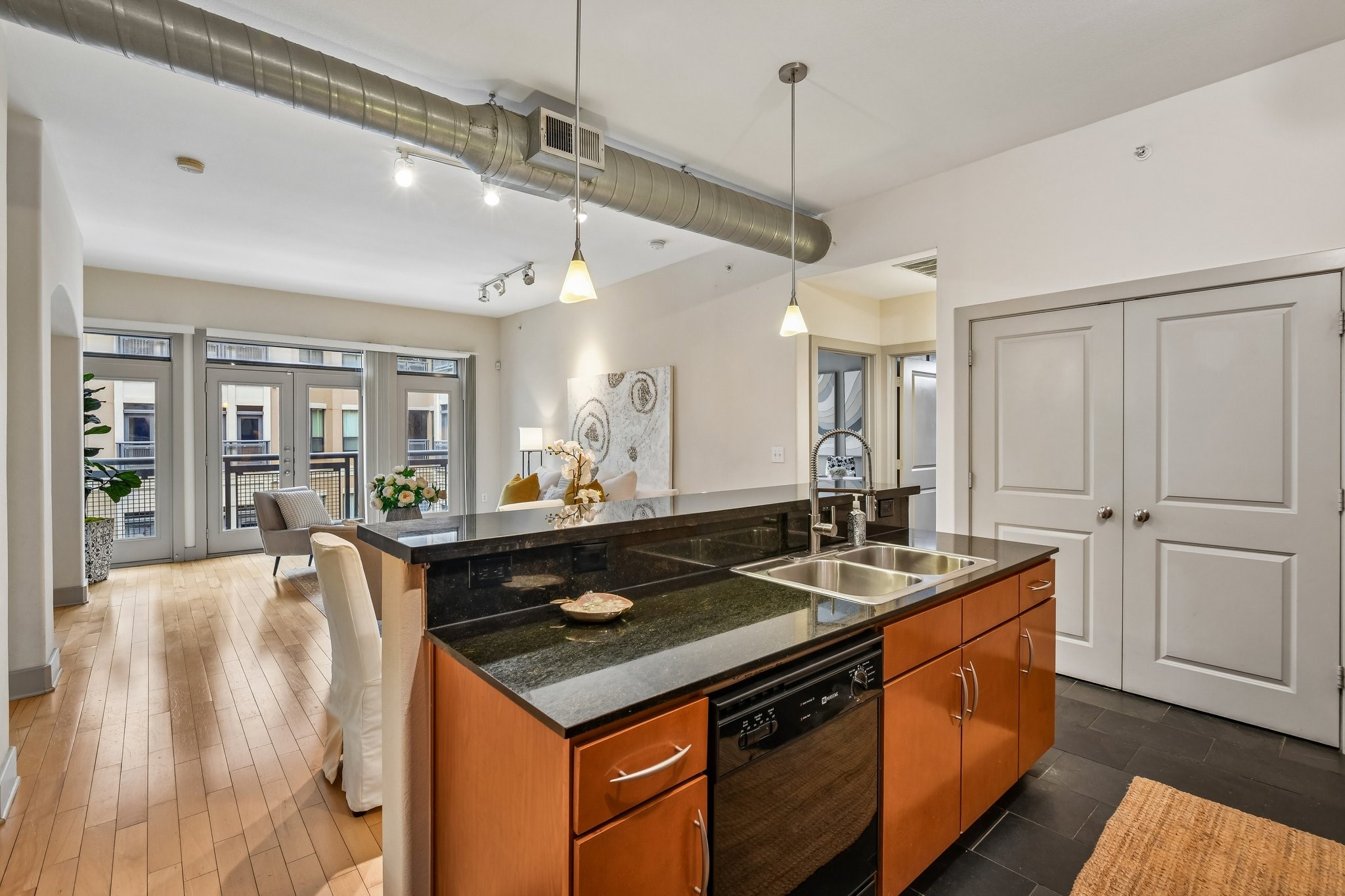 Modern finishes in the kitchen - including slate floors