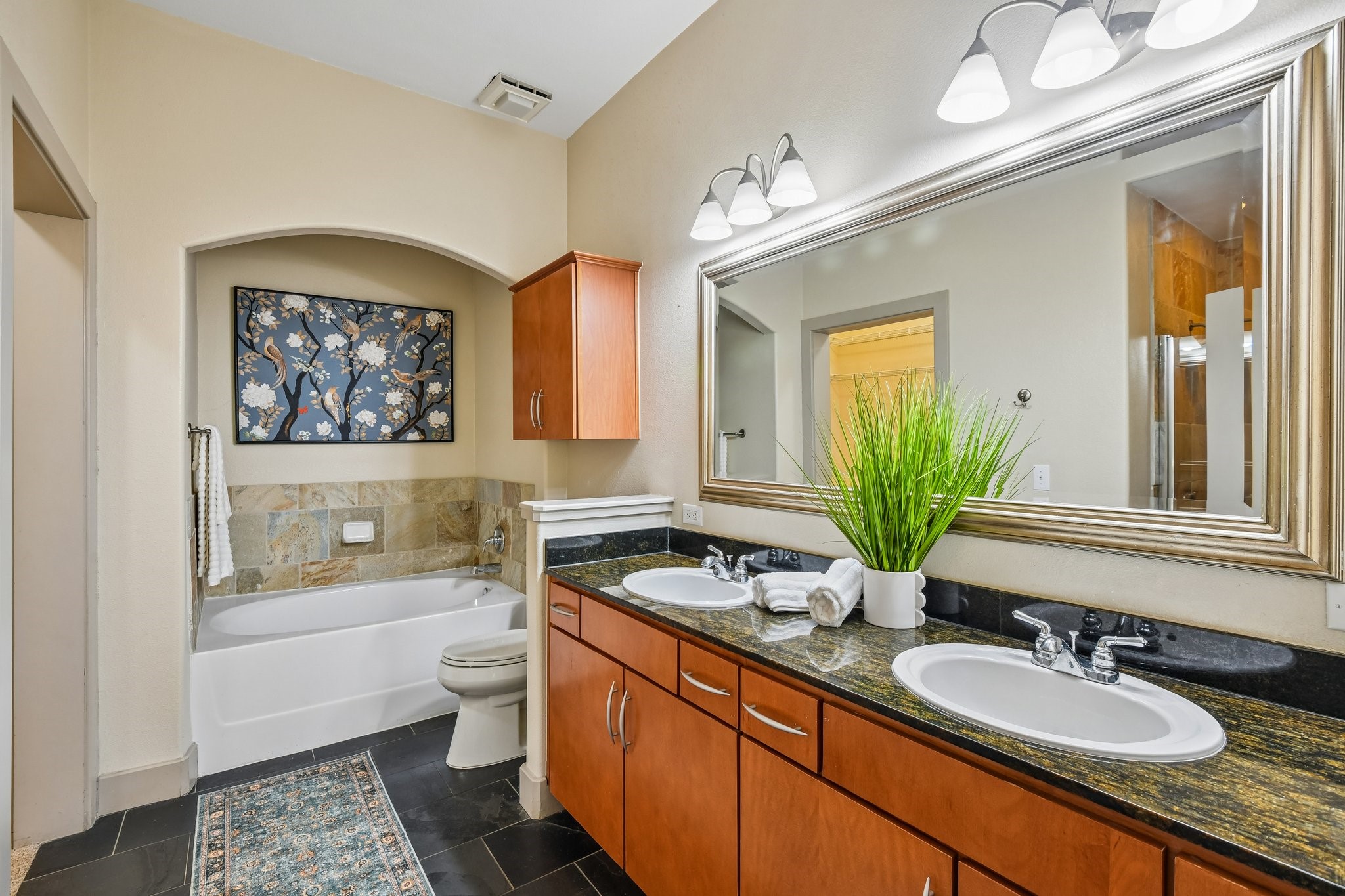 Large double vanity and garden tub- perfect for relaxing