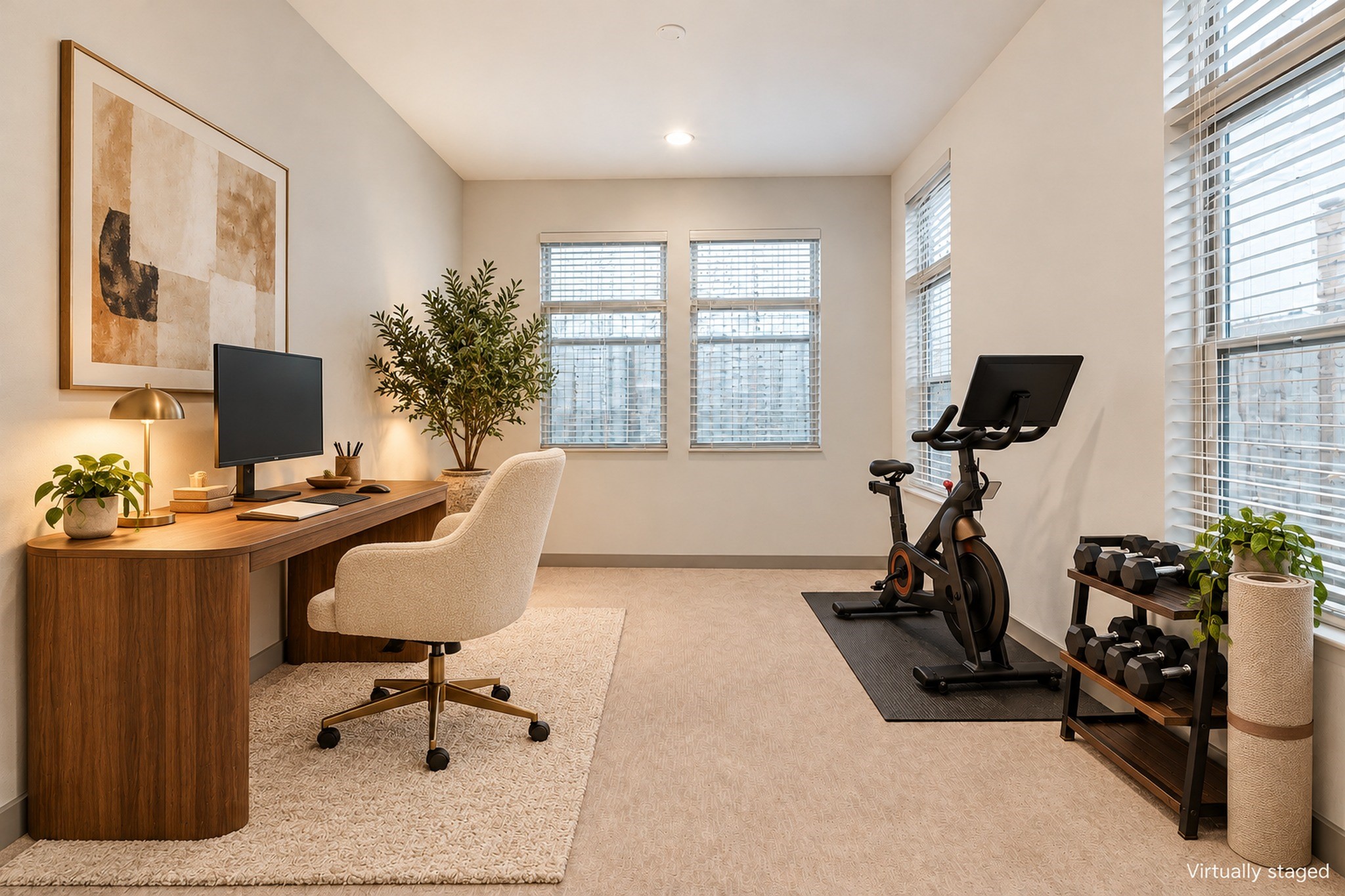 First floor living/ office/ gym.
Virtually staged First floor living/ office/ gym.
Virtually staged